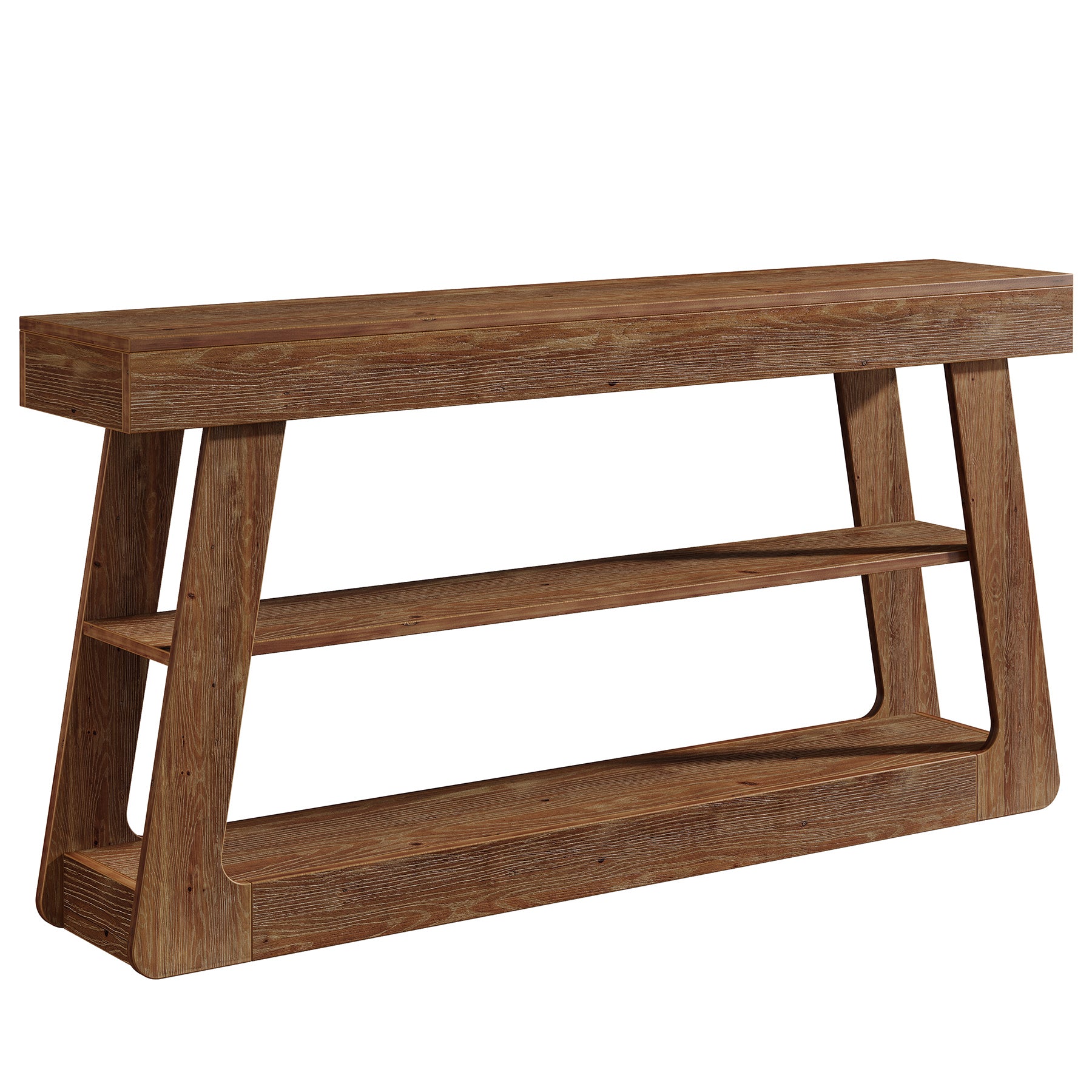 63" Solid Wood TV Stand, 3-Tier Storage Entertainment Center For Living Room