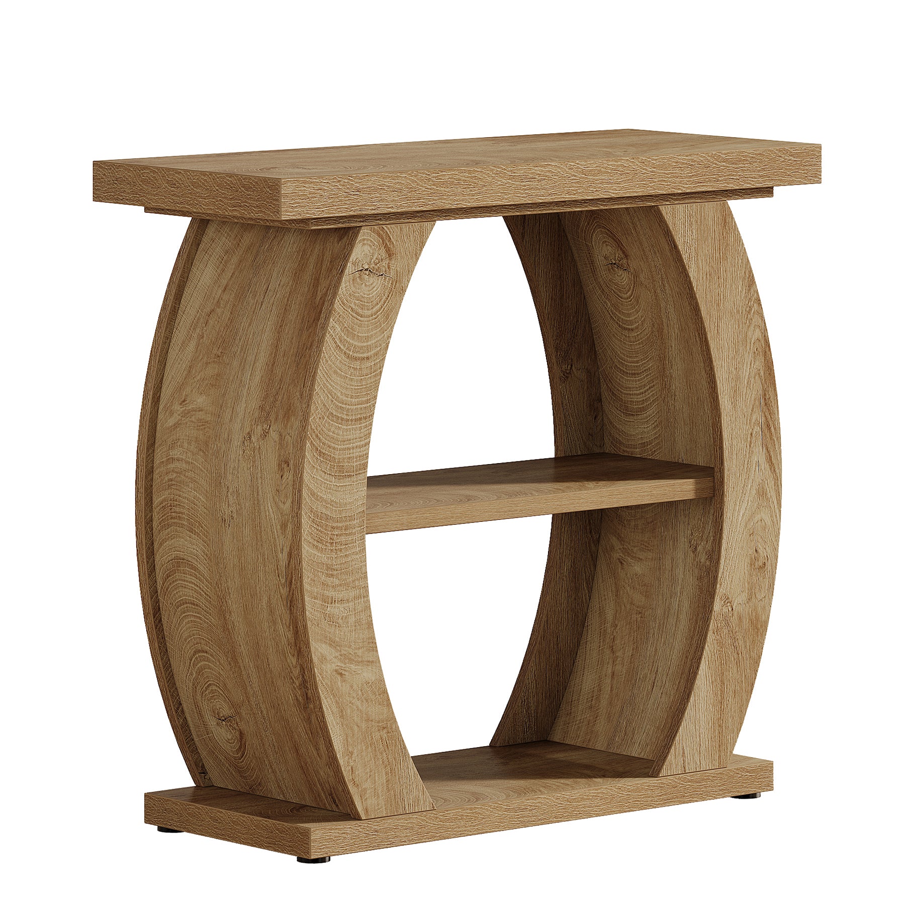 Narrow End Table, 2-Tier Farmhouse Side Table with Curved Frame