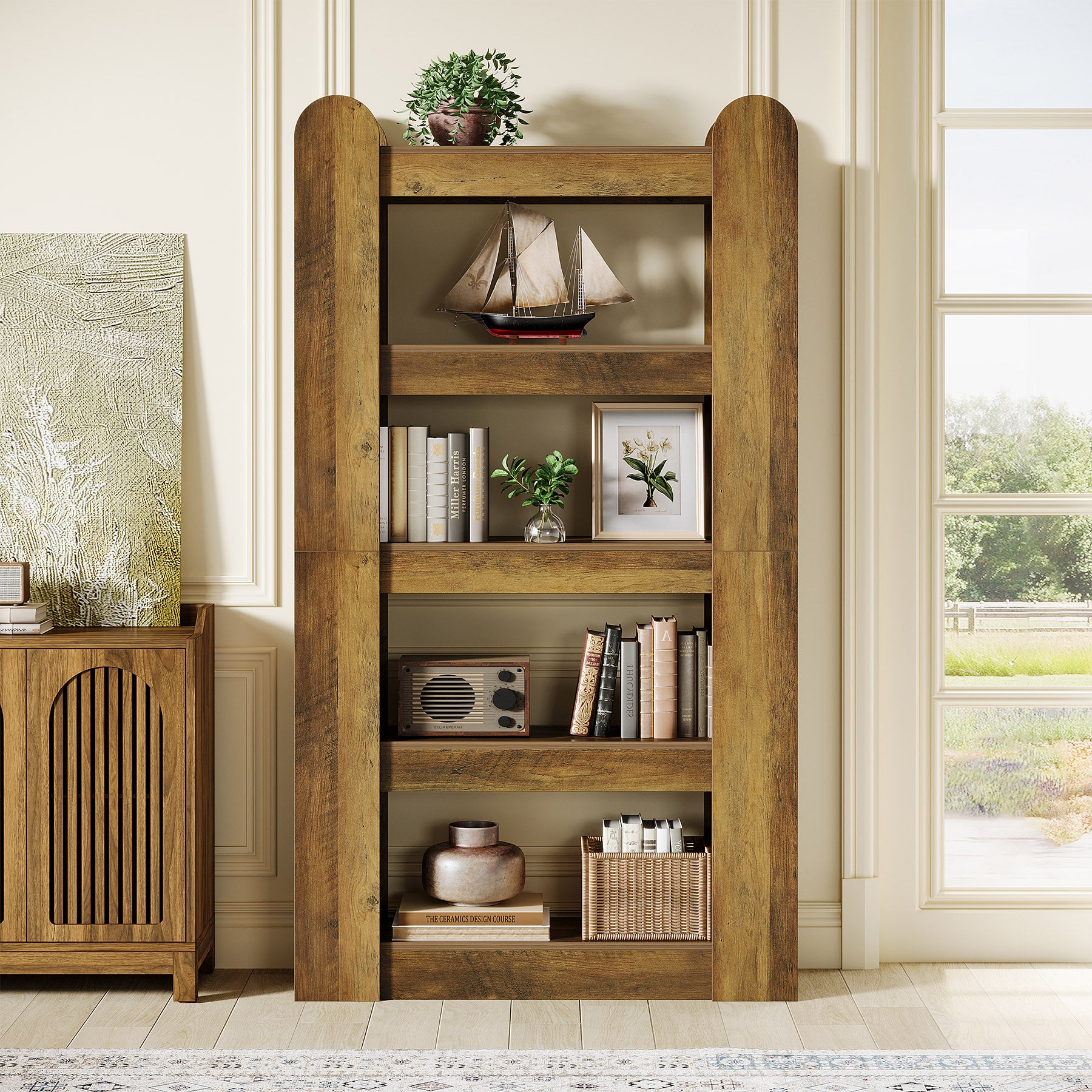 5-Tier Bookshelf, 70.86" Farmhouse Bookcase Display Shelf