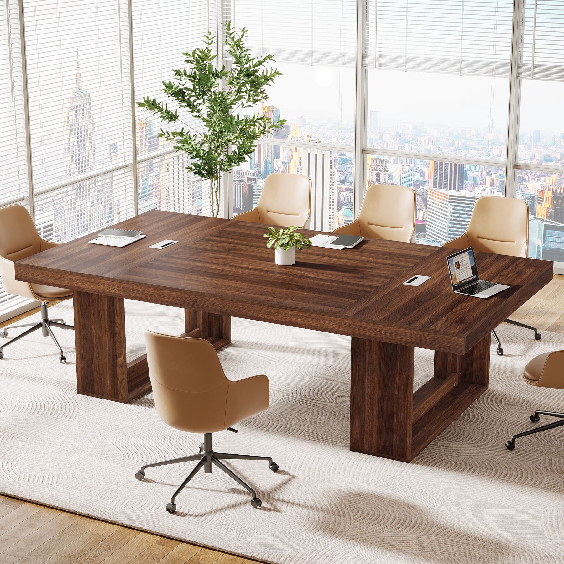 8FT Conference Table, 94.5" Meeting Table with 2 Cable Grommet for 8-10