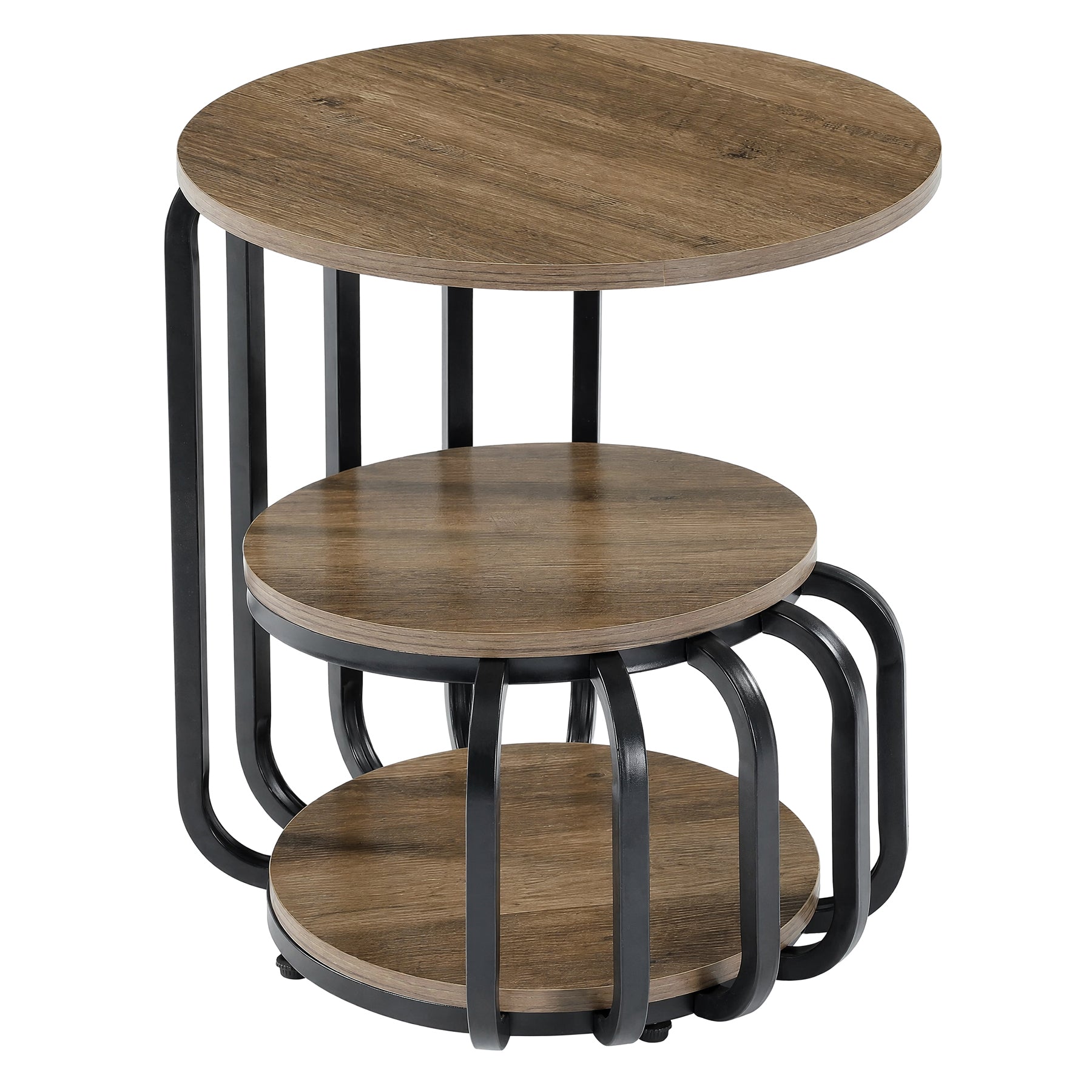 19.69" Round End Table, Industrial Side Table with 3-Tier Storage Shelves & Metal Frame