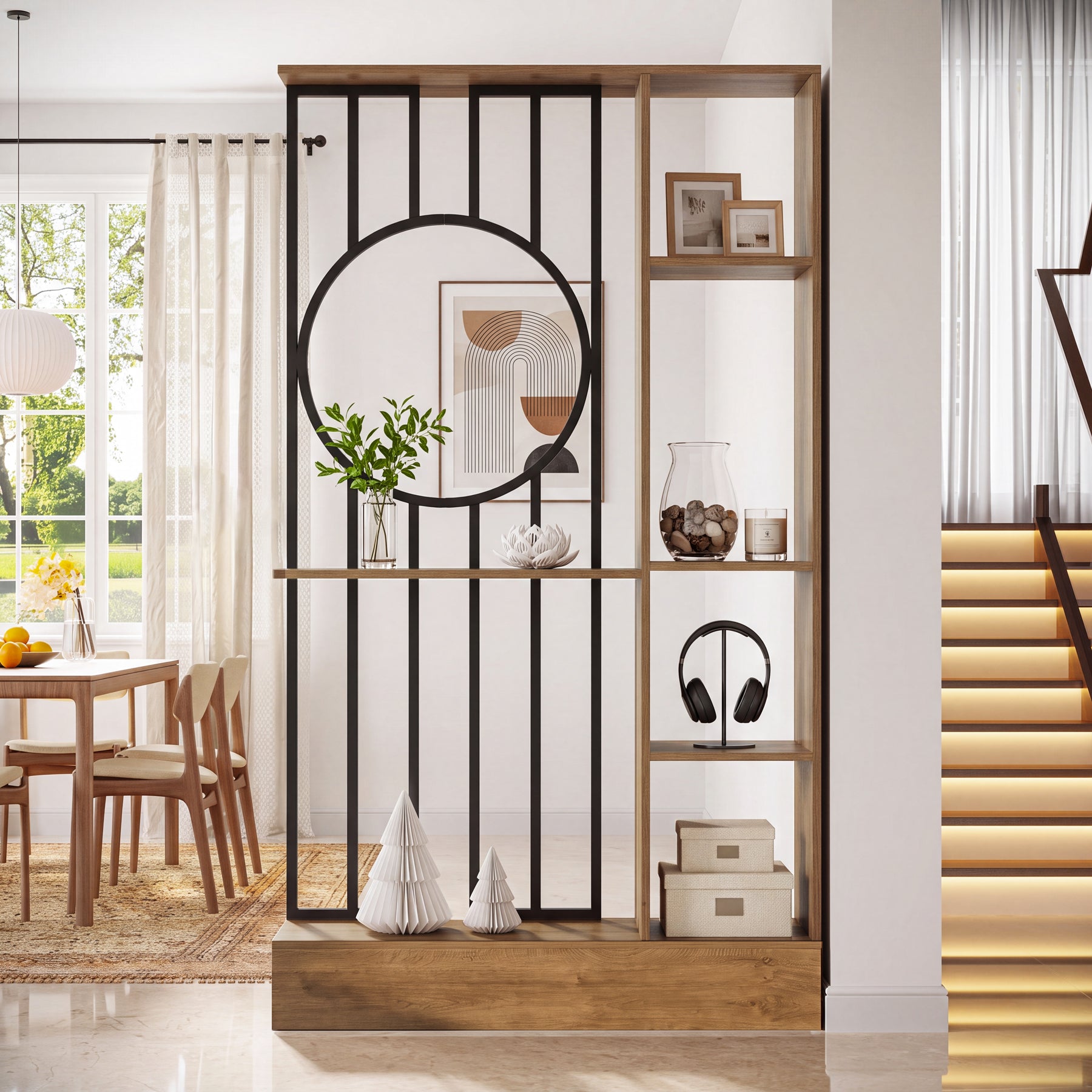 70.8" Wall Room Divider, Free-Standing Room Partition with Shelves