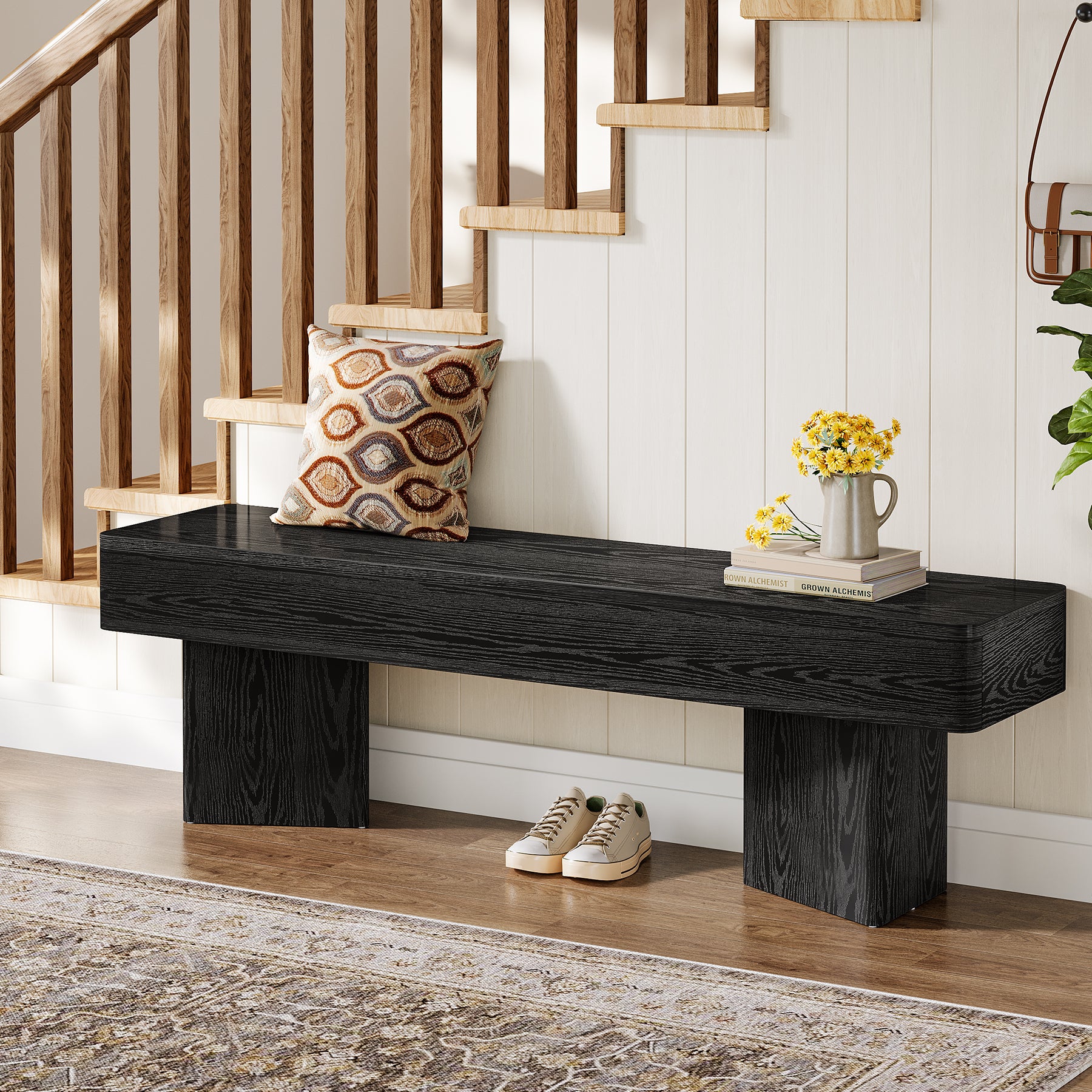 47.24" Entryway Bench, Modern Shoe Bench with Sturdy Bases