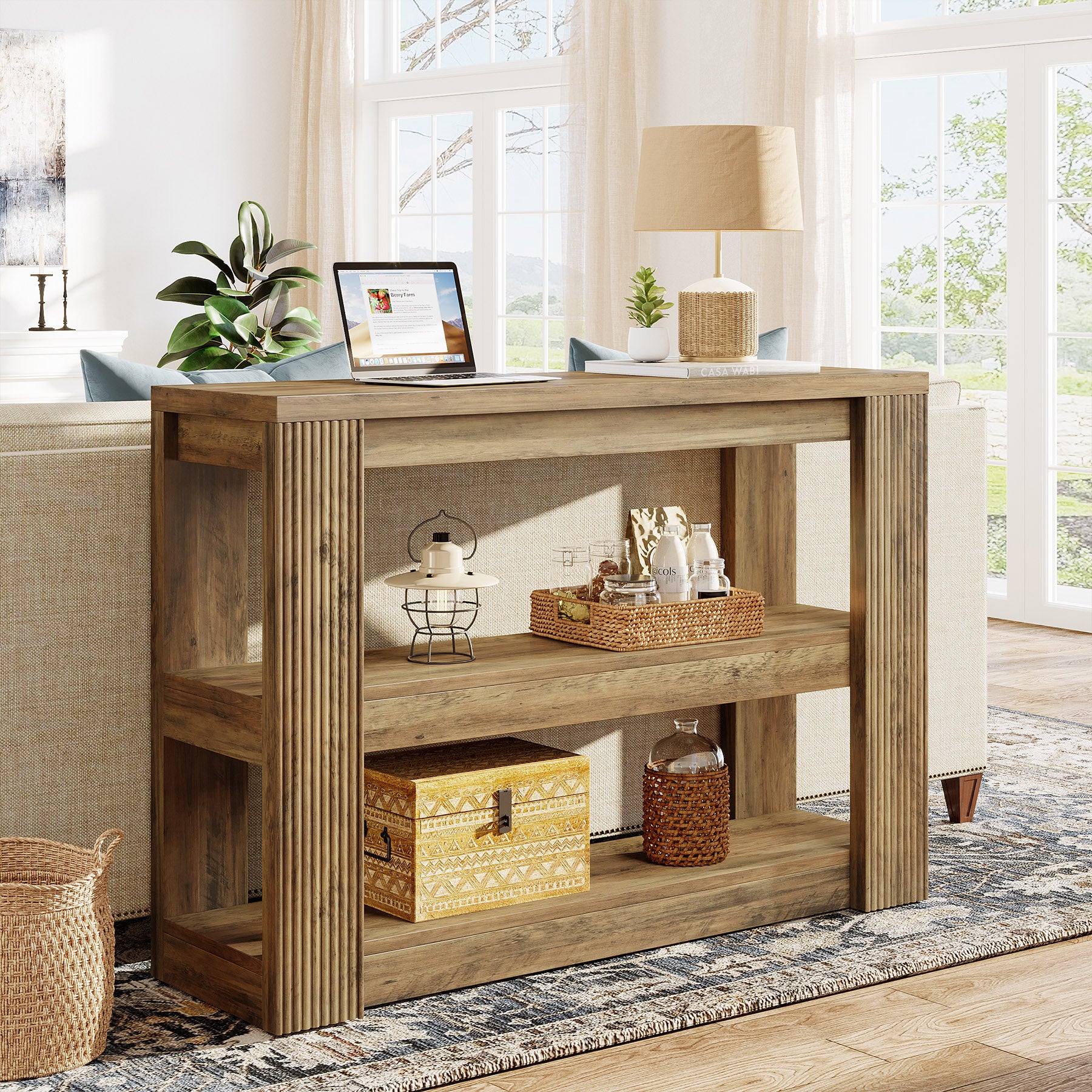 41.3" 3-Tier Farmhouse Console Table, Narrow Entryway Sofa Table with Storage Shelves for Hallway, Living Room, or Foyer