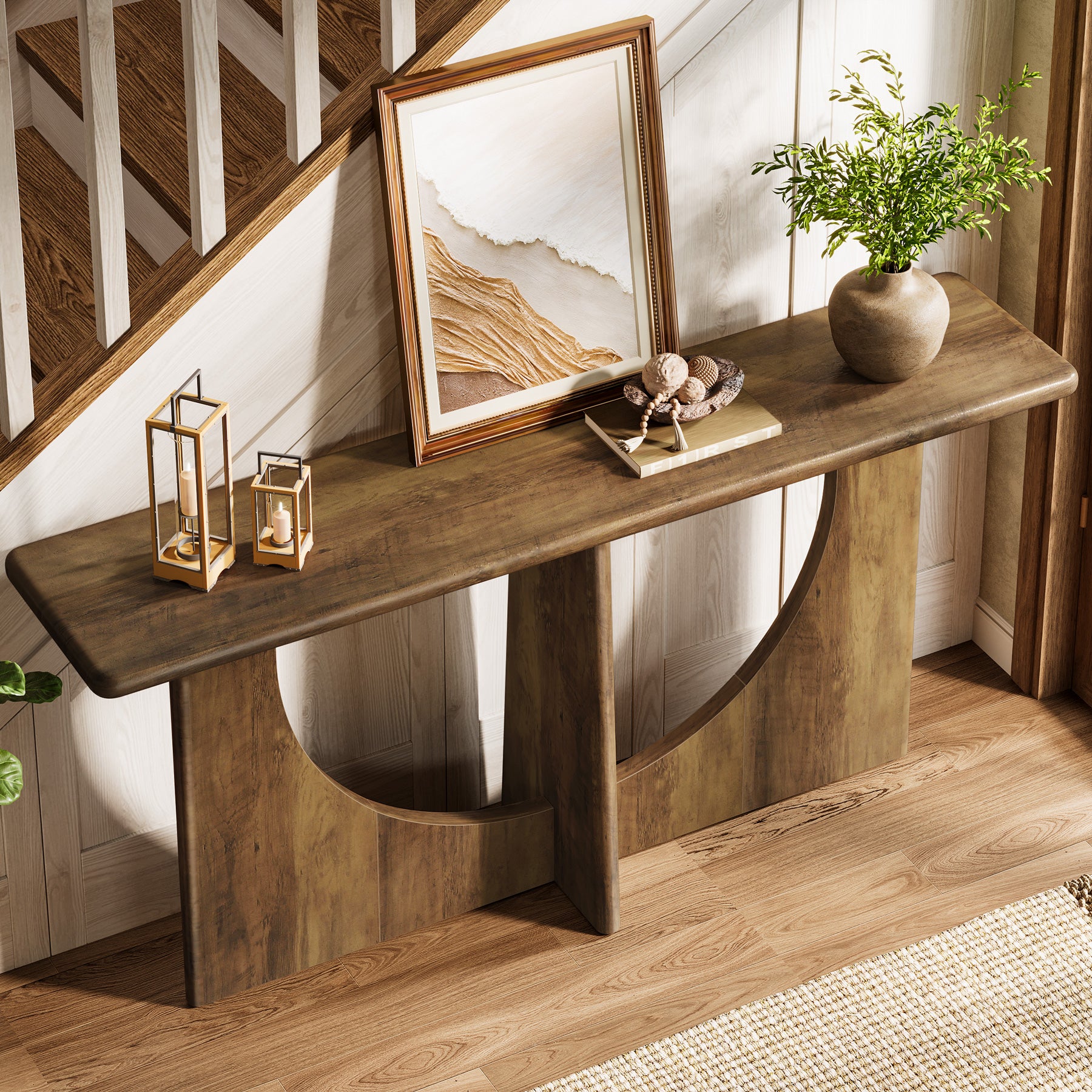71" Console Table, Farmhouse Entryway Table with Sturdy Geometric Frame