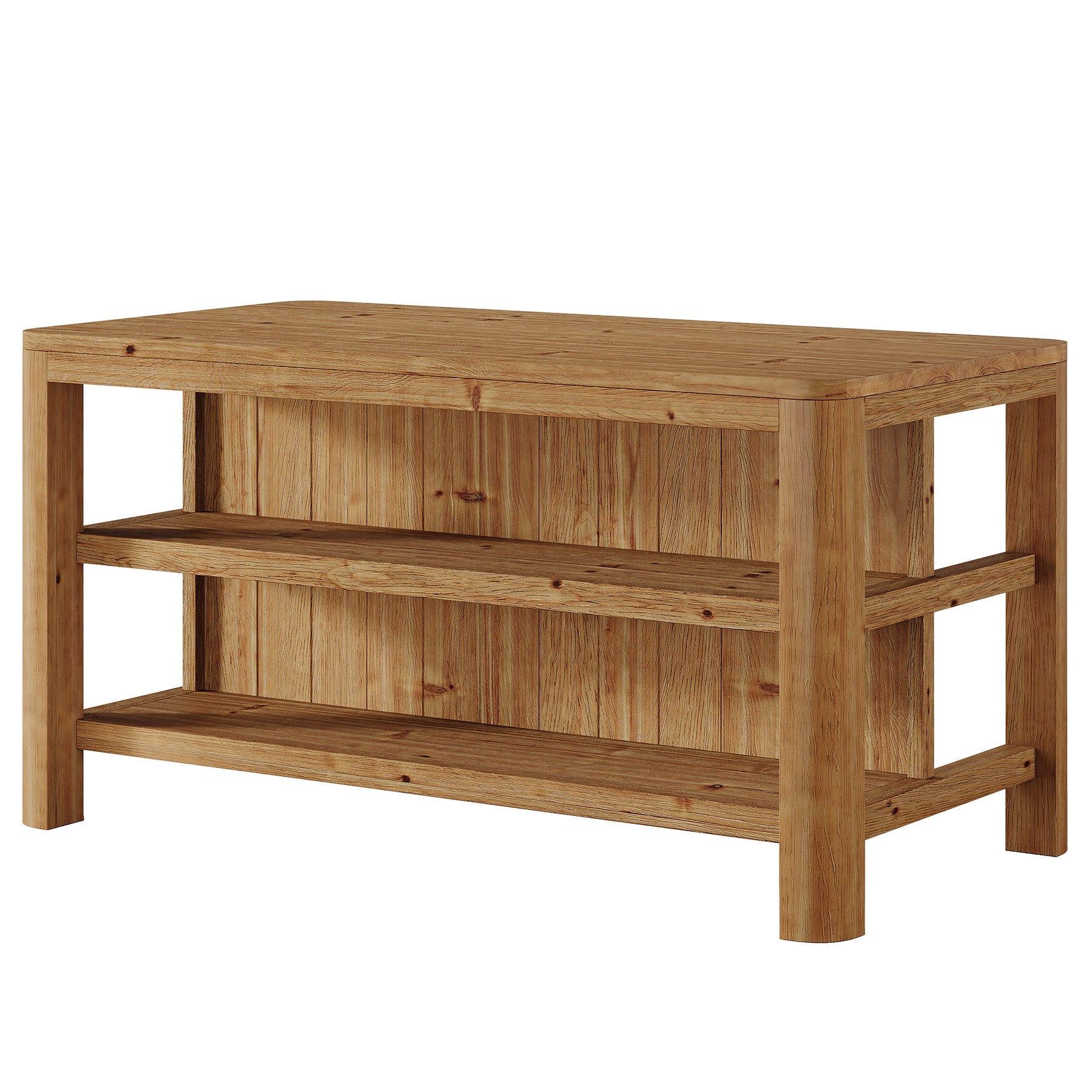 Solid Wood Bar Table, 63" Counter Height Pub Table with Storage Shelves