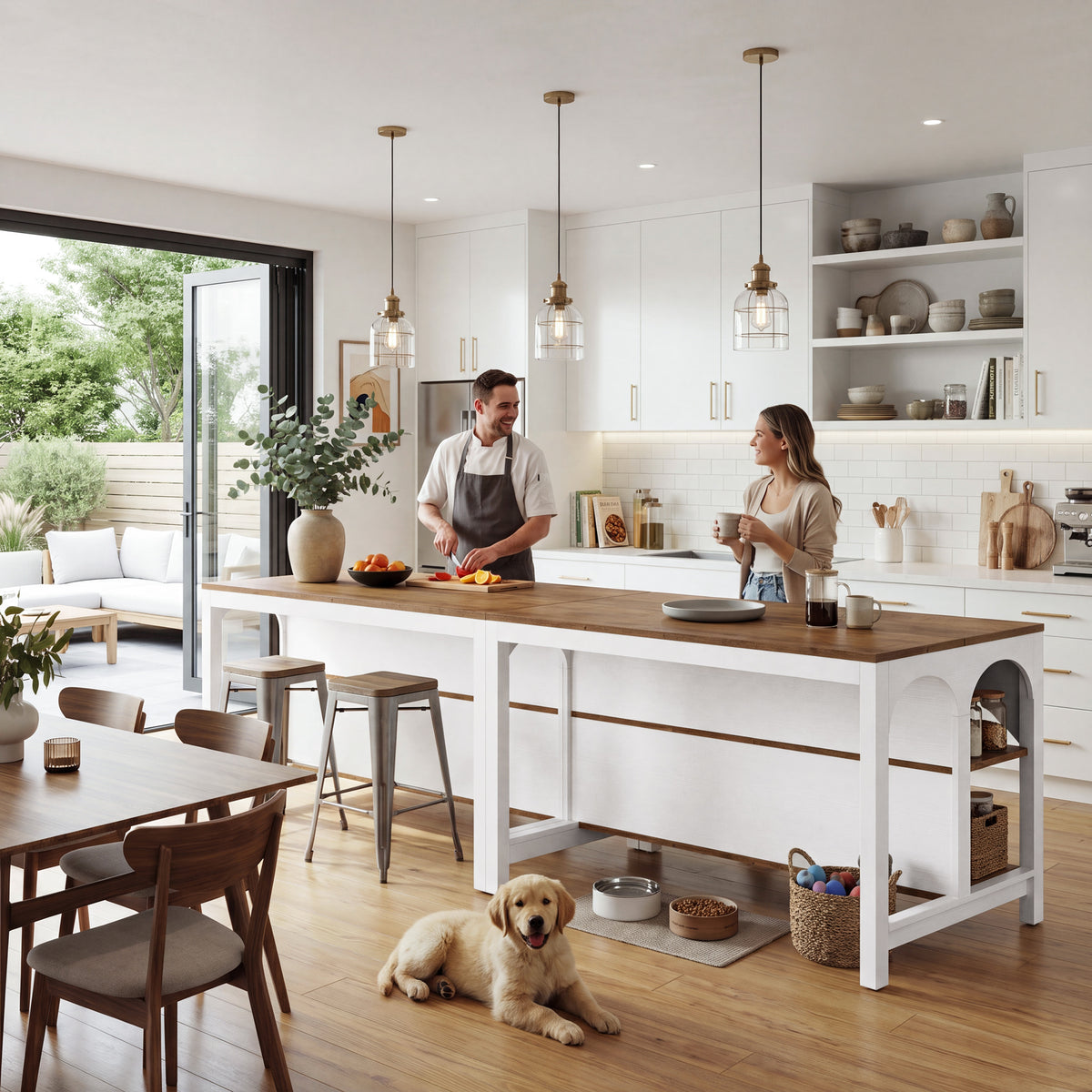 55" Kitchen Island with 2-Tier Shelves, Modern Stationary Island for Kitchen
