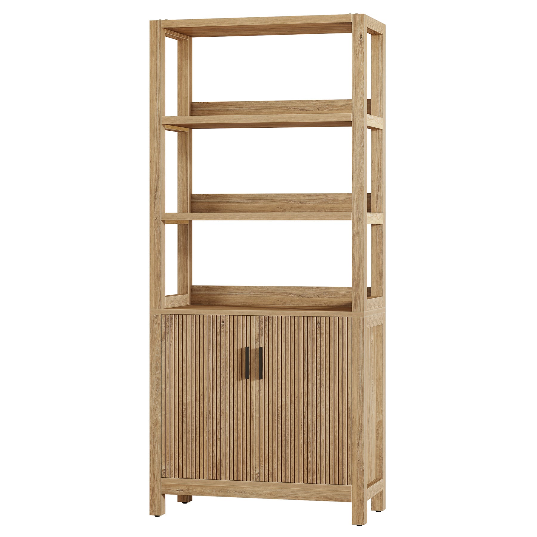 70.9" Bookcase, Wooden Bookshelf with 3-Tier Open Shelf and Door Cabinet