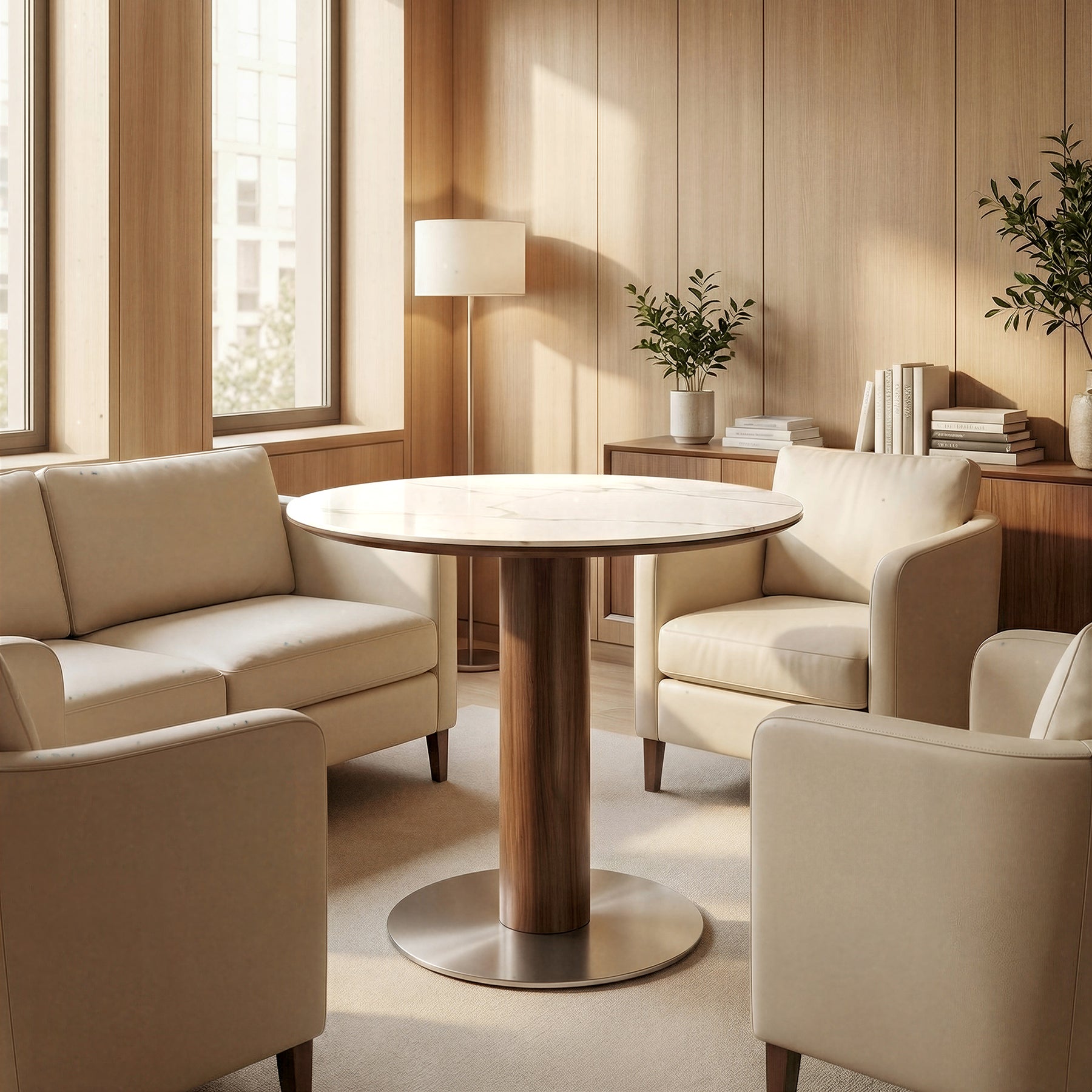 31.5" Round Conference Table, Small Wood Meeting Room Table for 2-4 People