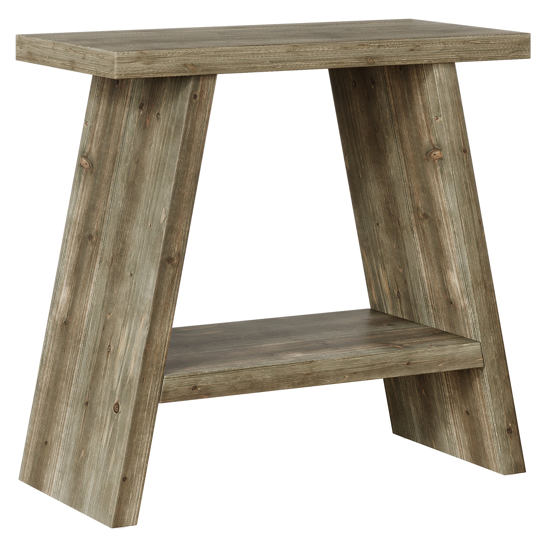 23.6" End Table, Solid Wood Small Side Table with 2-Tier Storage