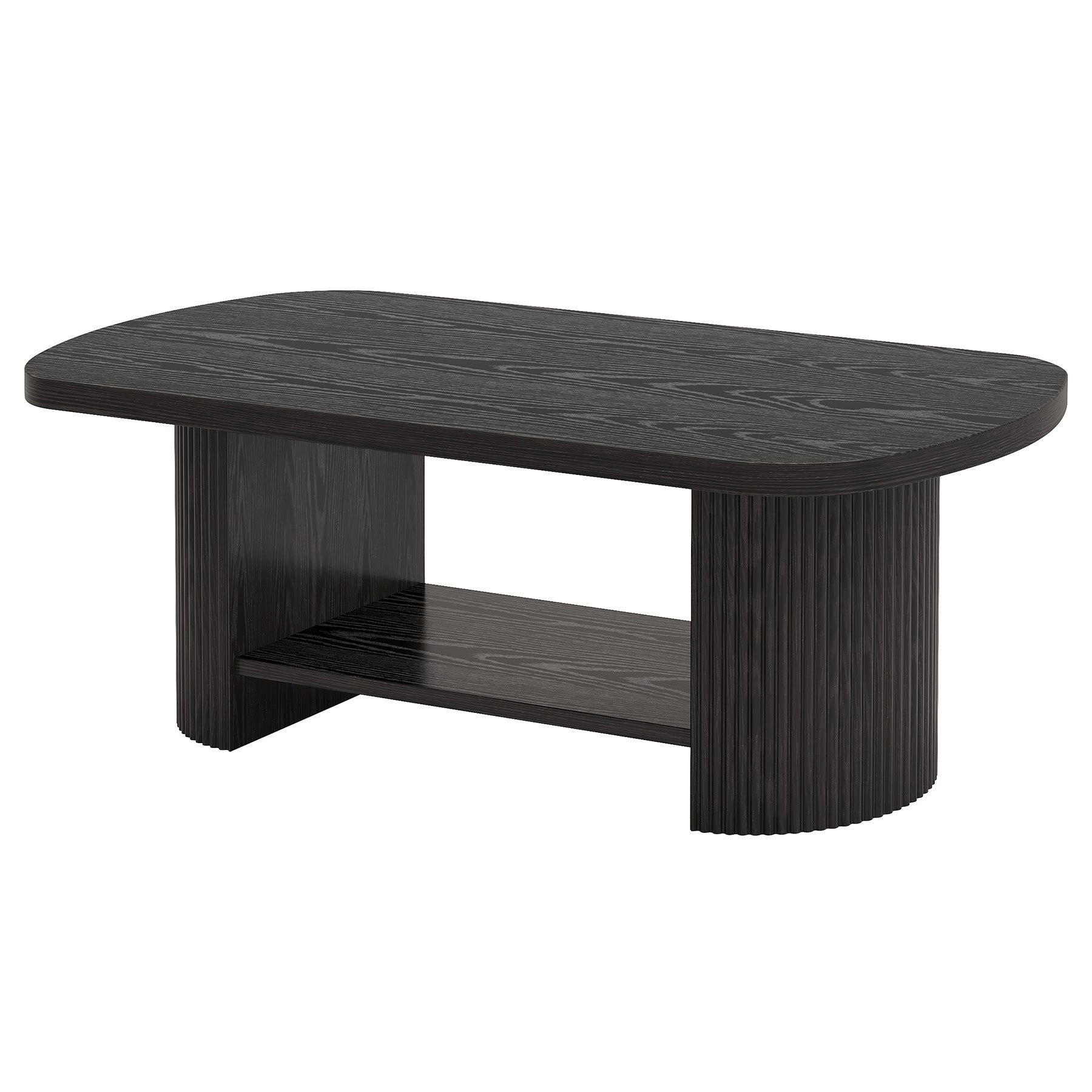 45" Coffee Table, Modern Oval 2-Tier Center Table With Storage