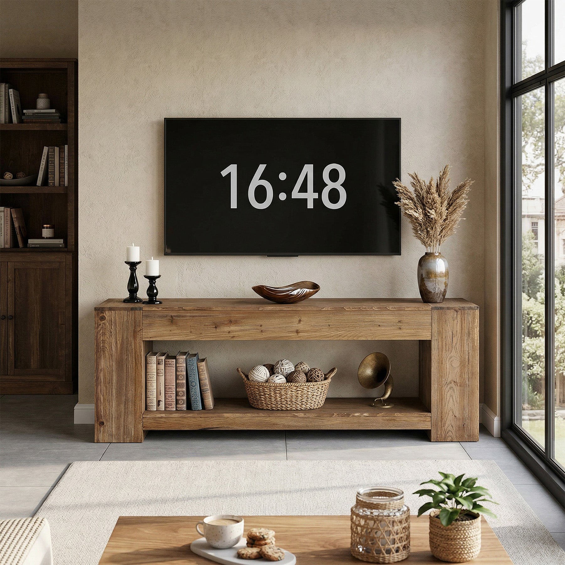 Tribesigns 63" Solid Wood TV Stand, Farmhouse Console for Living Room