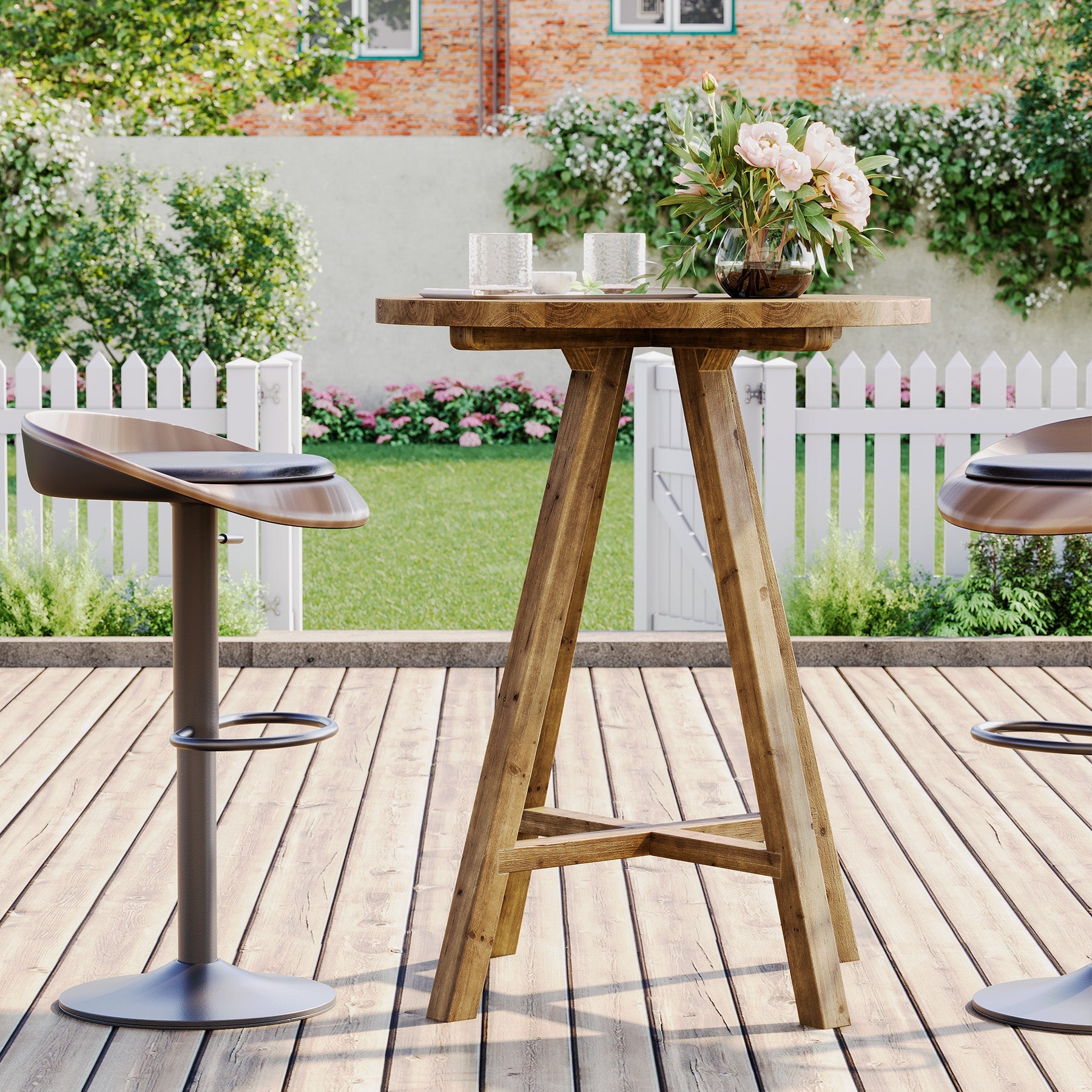 31.5" Round Bar Table, Solid Wood Pub Bistro Table