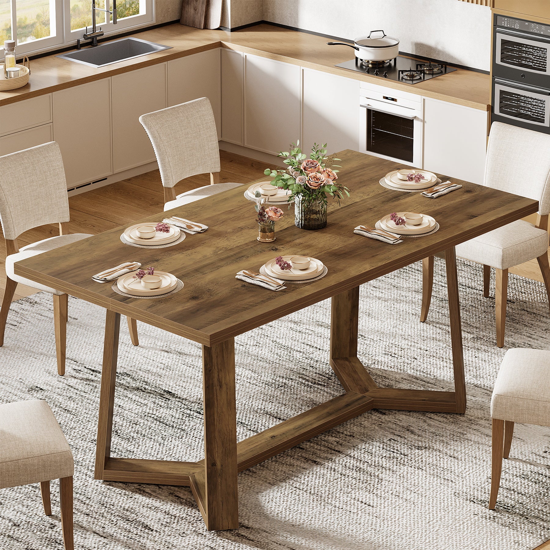 47" Dining Table for 4, Rectangular Kitchen Table with Sturdy Base