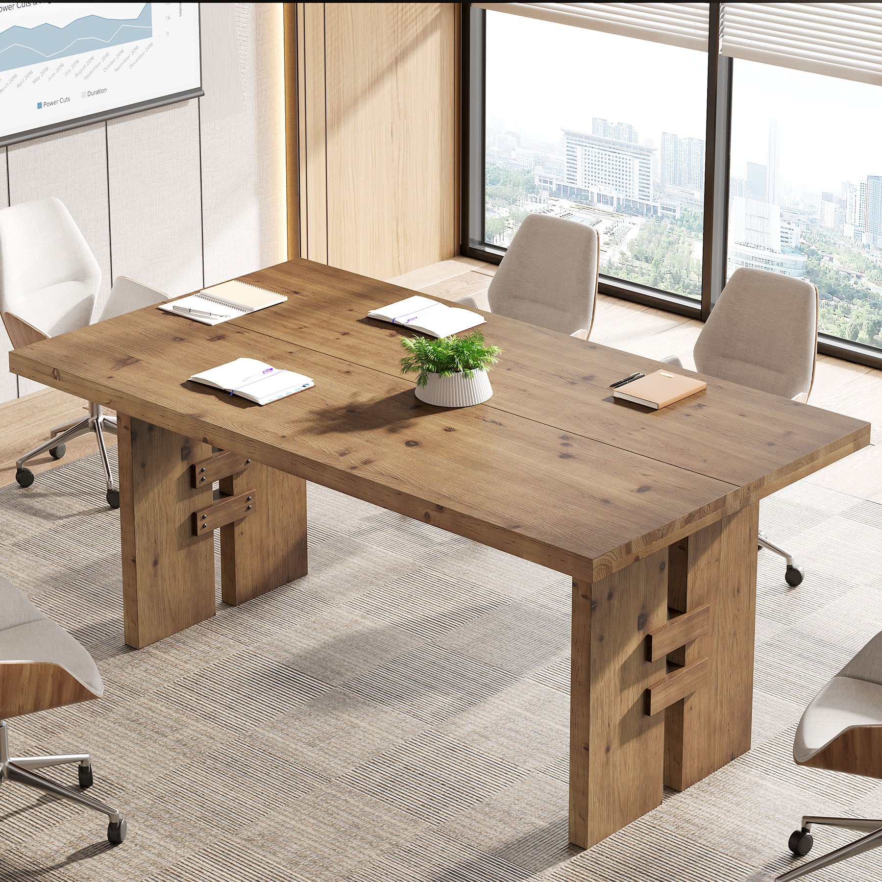63" Solid Wood Executive Desk, Farmhouse Office Computer Desk with Large Work Surface