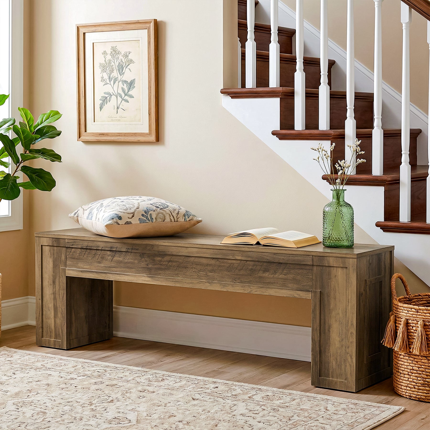 55" Entryway Bench, Indoor End of Bed Bench for Hallway