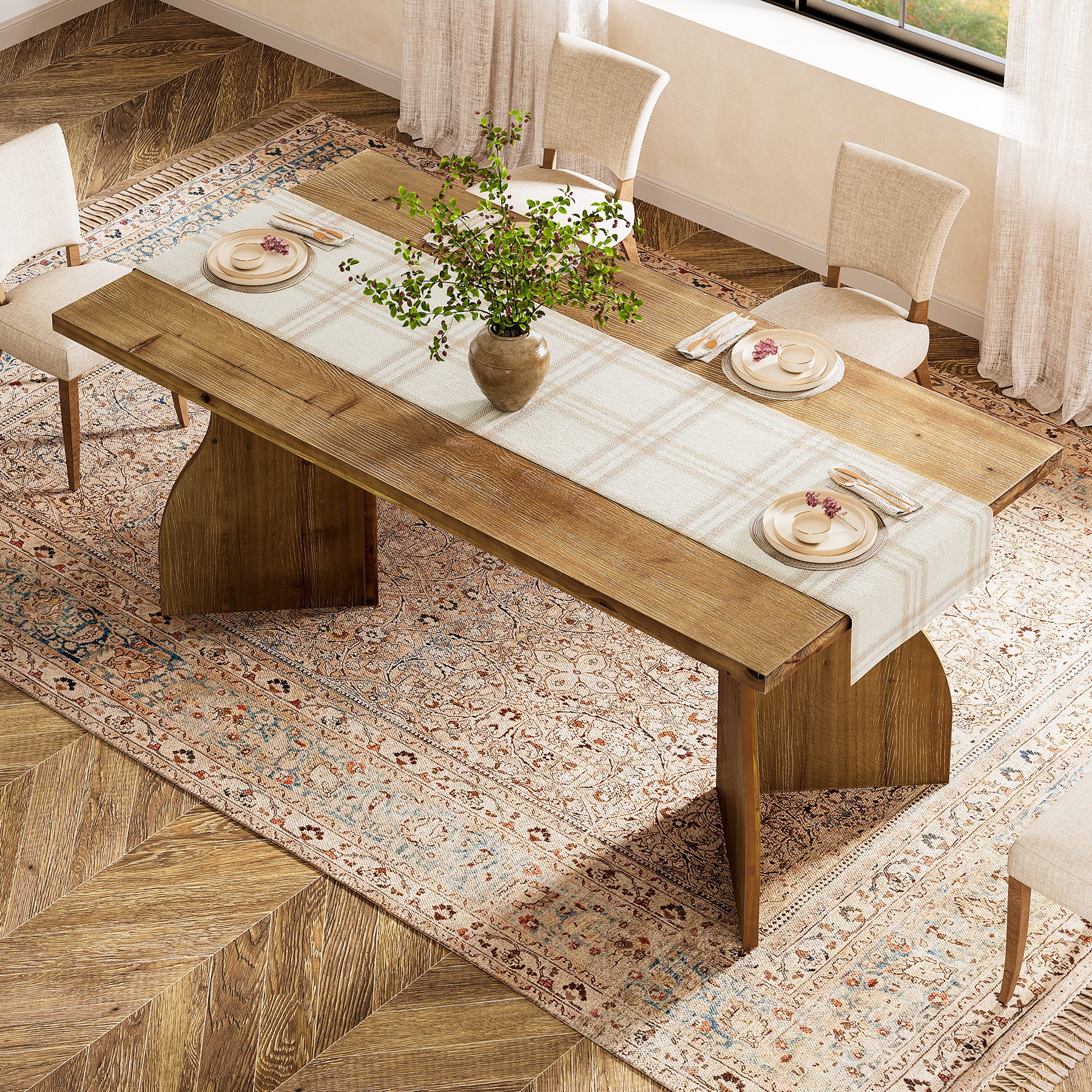 Tribesigns 63-Inch Solid Wood Dining Table, Rectangular Kitchen Table for 4-6 People