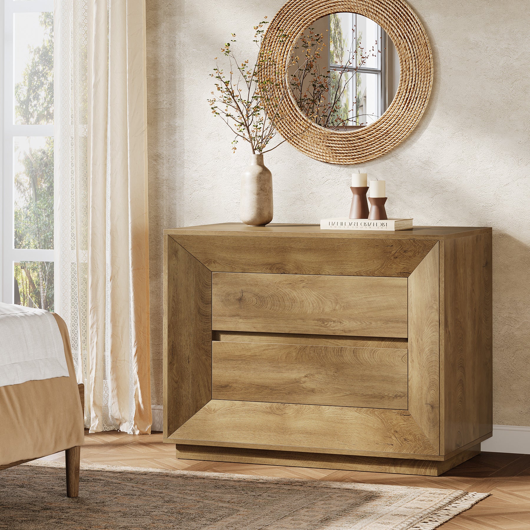 35.43" Wide Nightstand, Large Bedside Table with Drawers