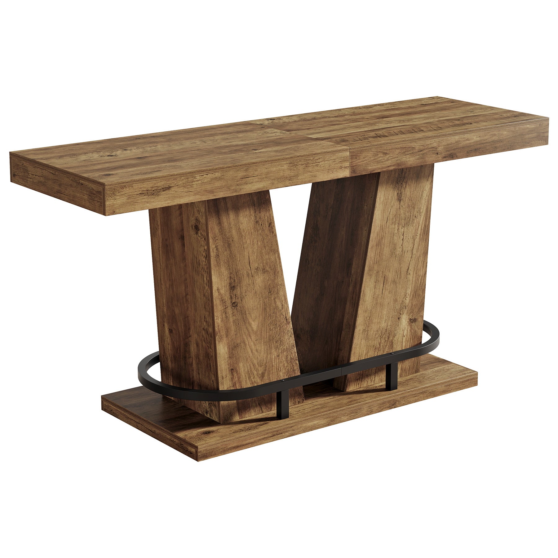 62.99" Bar Table for 4-6, Rectangle Counter Height Pub Table with Metal Footrest