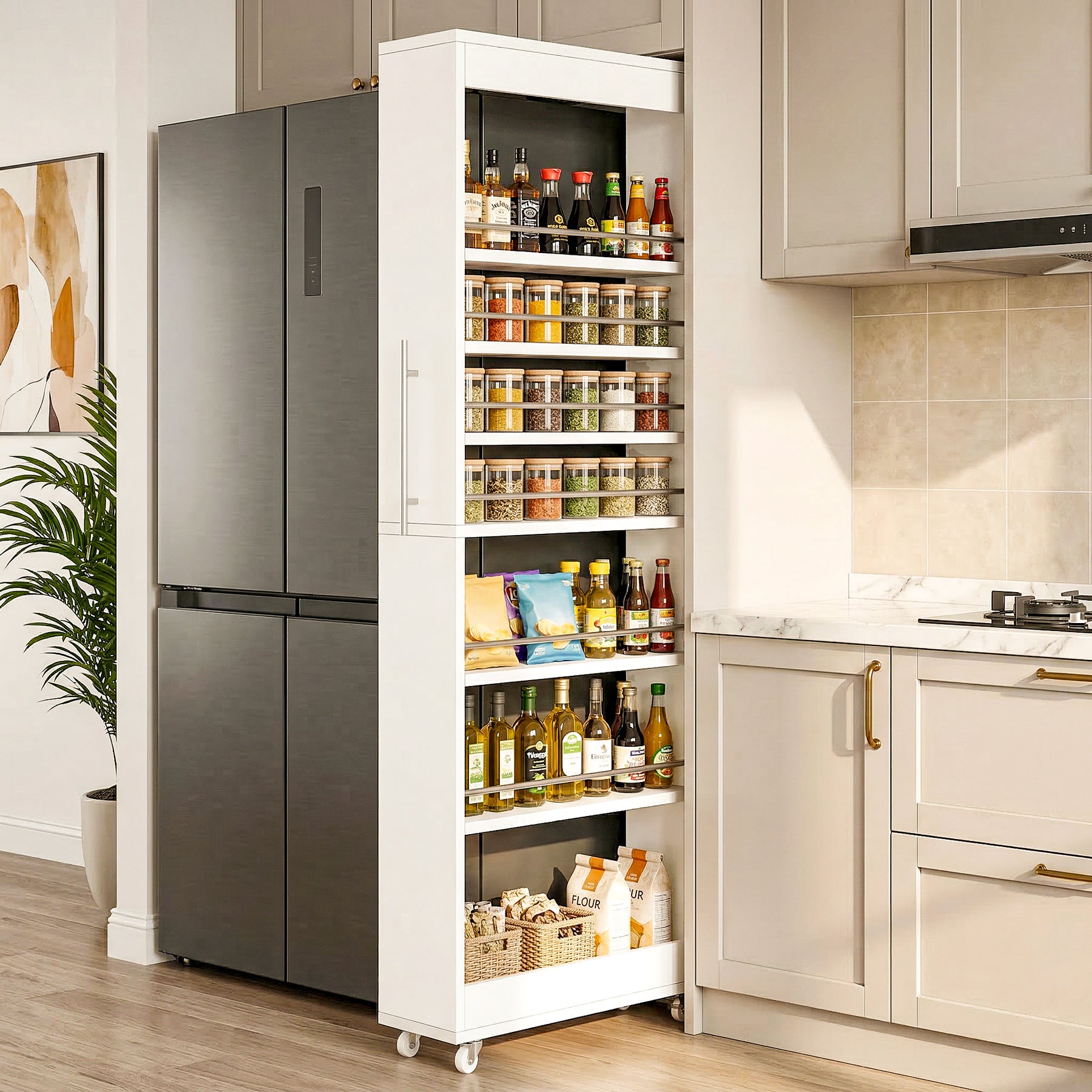 73" Slim Storage Cart on Wheels, 7-Tier Narrow Pantry Rack Cabinet Organizer