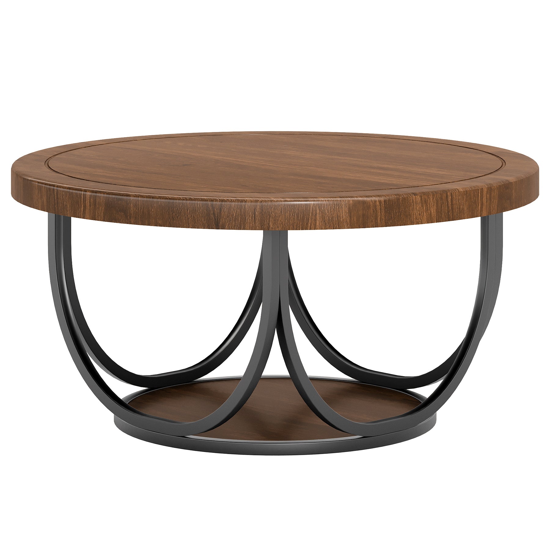 Round Coffee Table, 35.4" Circle Accent Cocktail Table with Storage Shelf