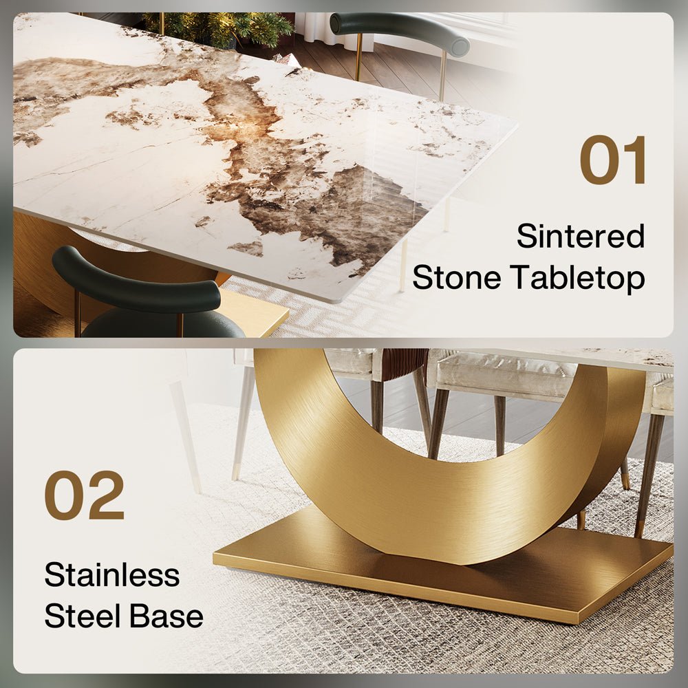 79" Sintered Stone Dining Table with Stainless Steel Pedestal for 8 people