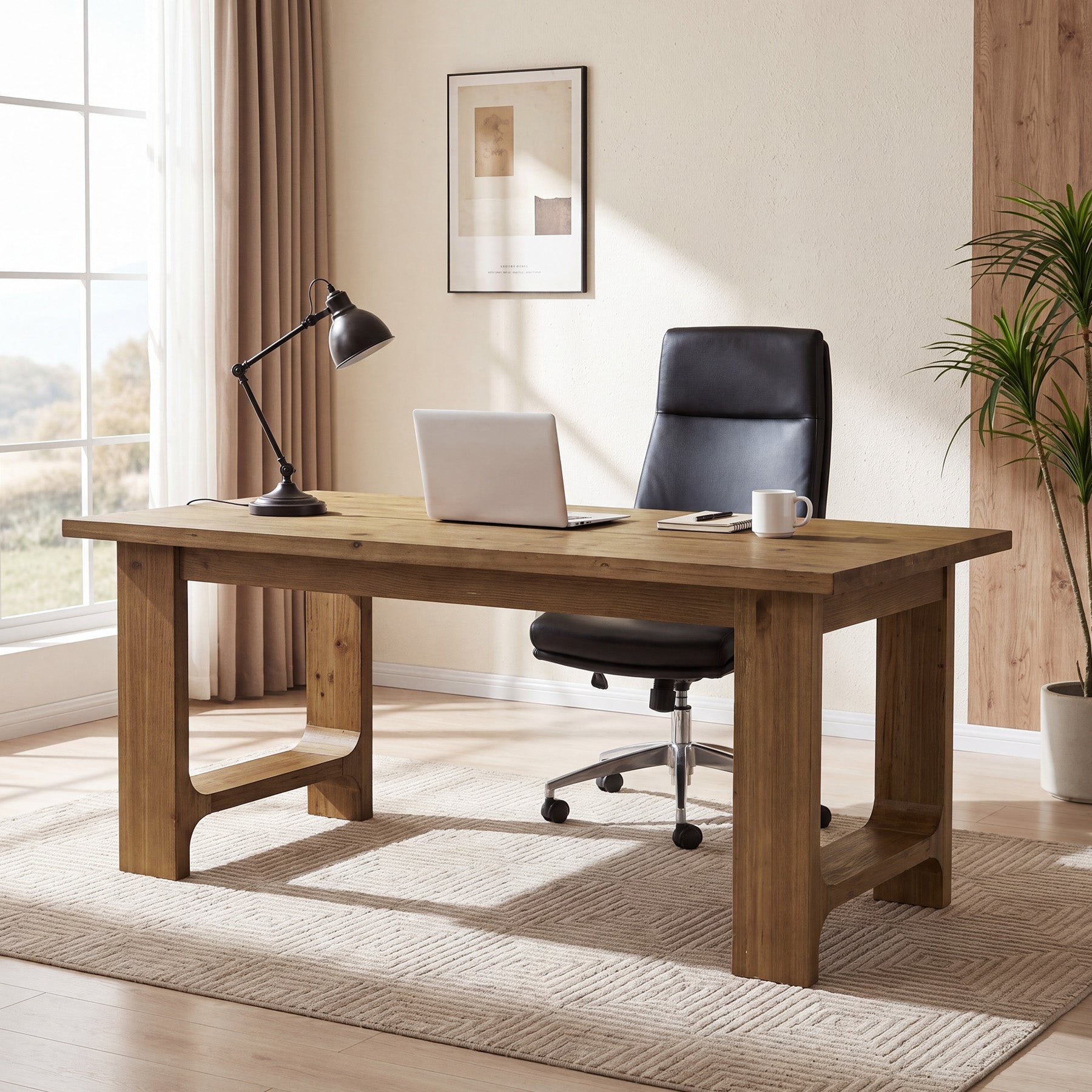 Tribesigns 63-Inch Solid Wood Executive Desk with U-Shaped Legs, Rustic Office Desk for Home Office