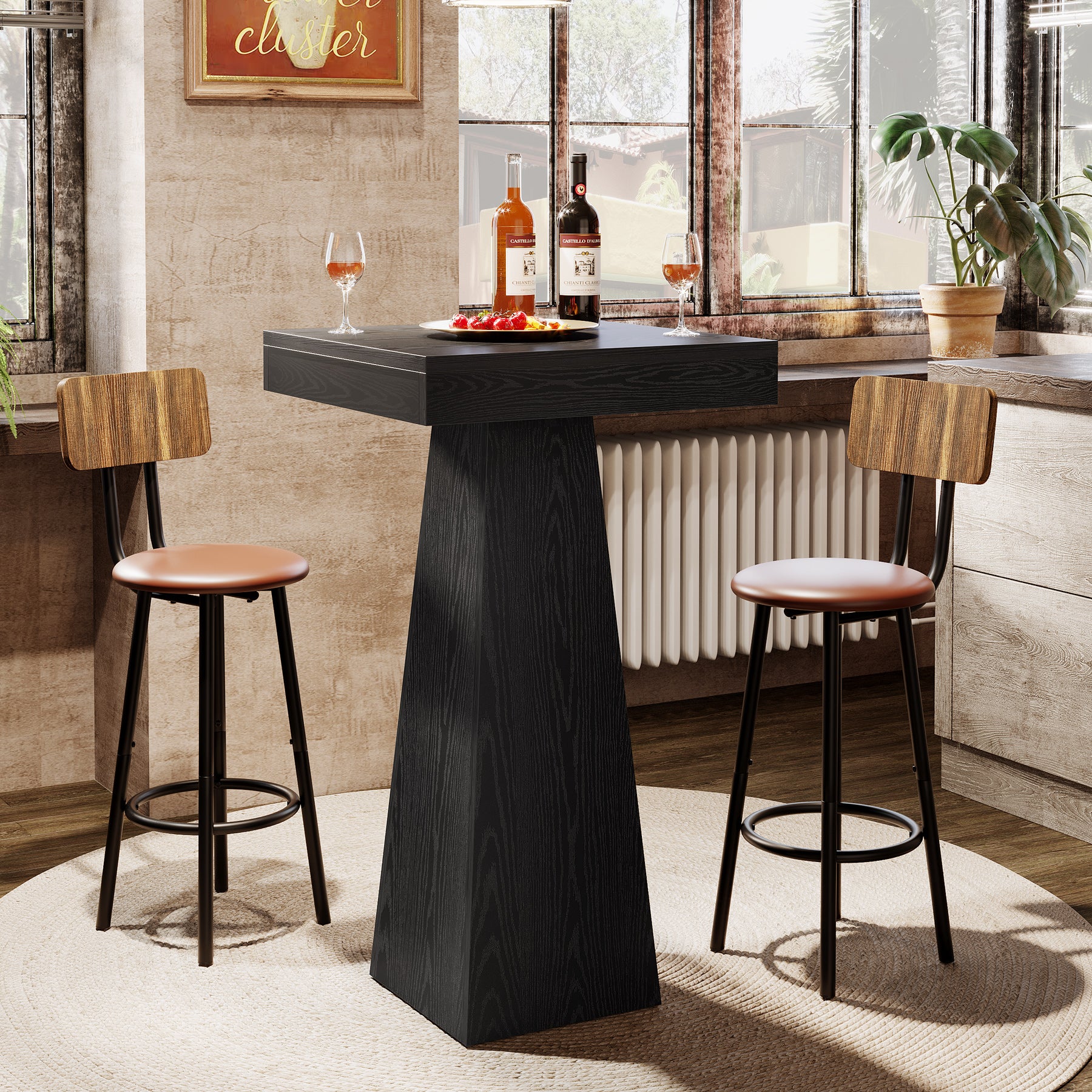 39.96" Bar Table, Square Pub Table Dining Room Table