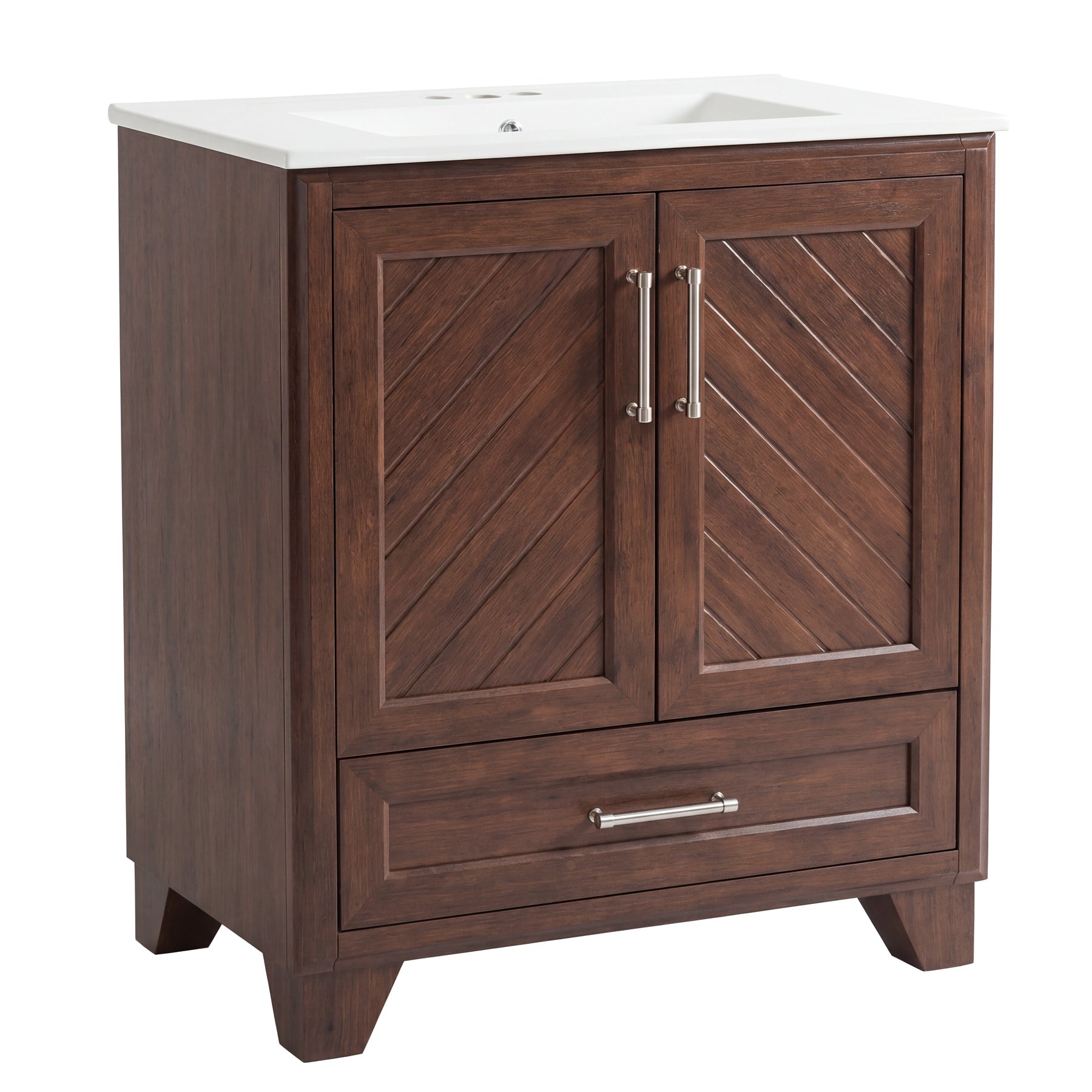 24" Bathroom Vanity, Modern Bathroom Cabinet with Sink & Carved Doors