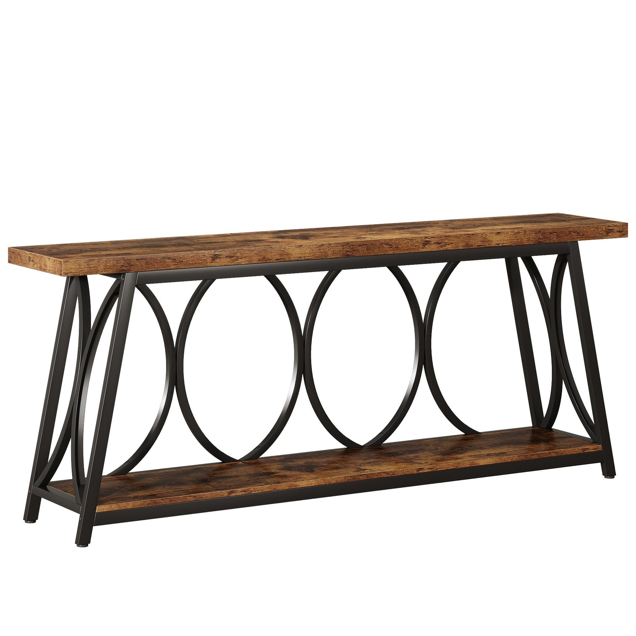 70.9" 2-Tier Industrial Console Table, Sofa Table with Shelves for Living Room or Entryway