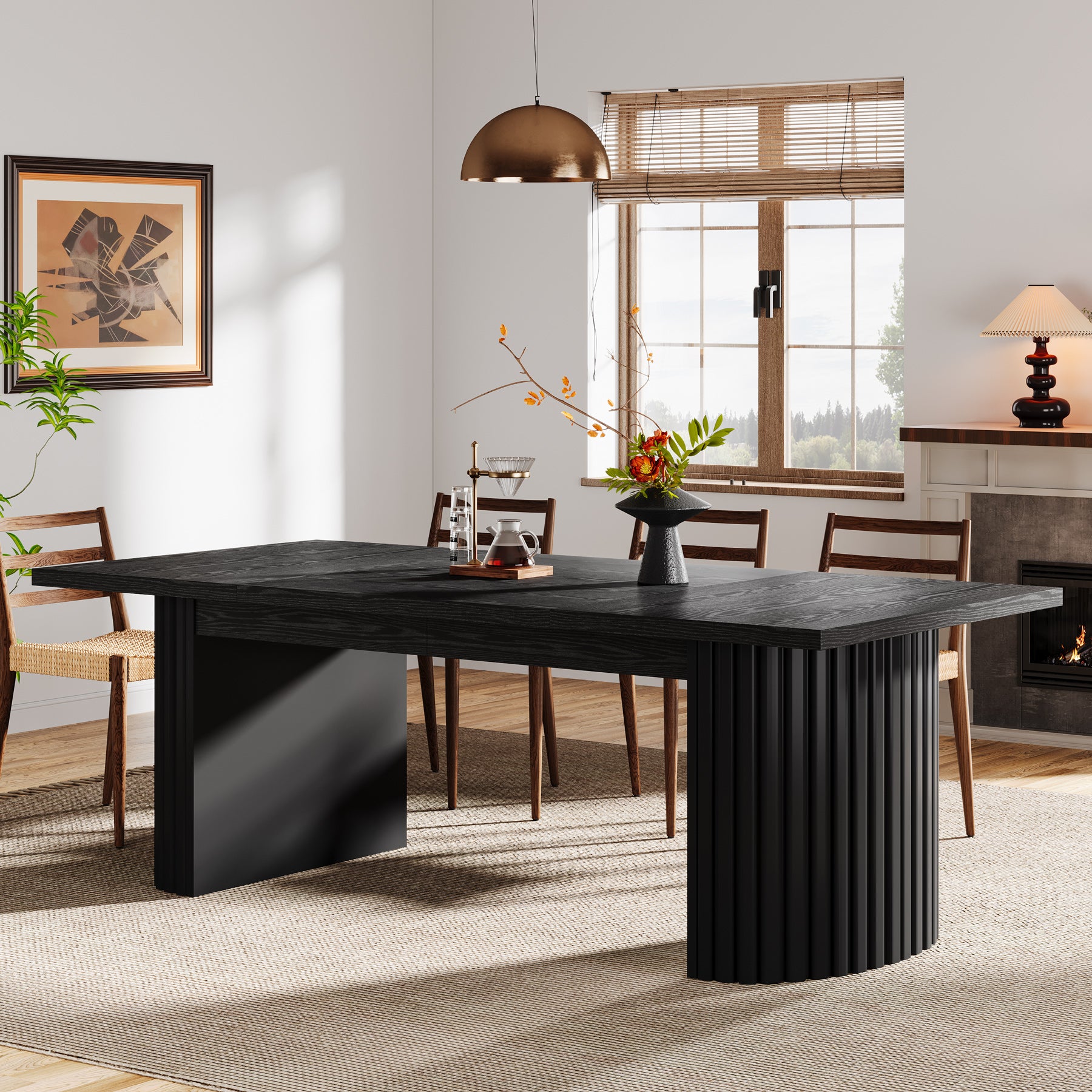78.7" Dining Table, Farmhouse Kitchen Table With Dual Base