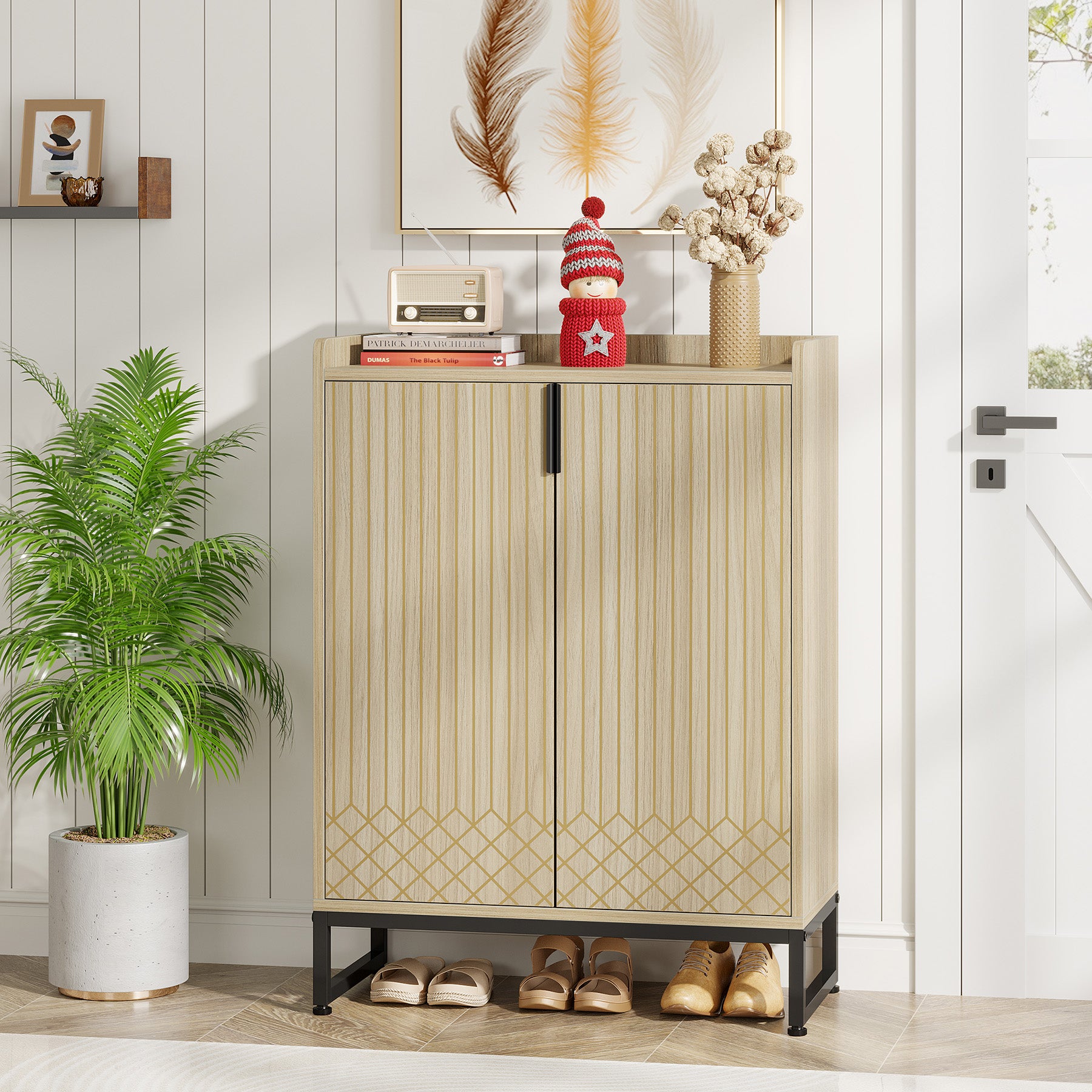 5-Tier Shoe Cabinet with Doors, Freestanding Wood Shoe Organizer for Entryway