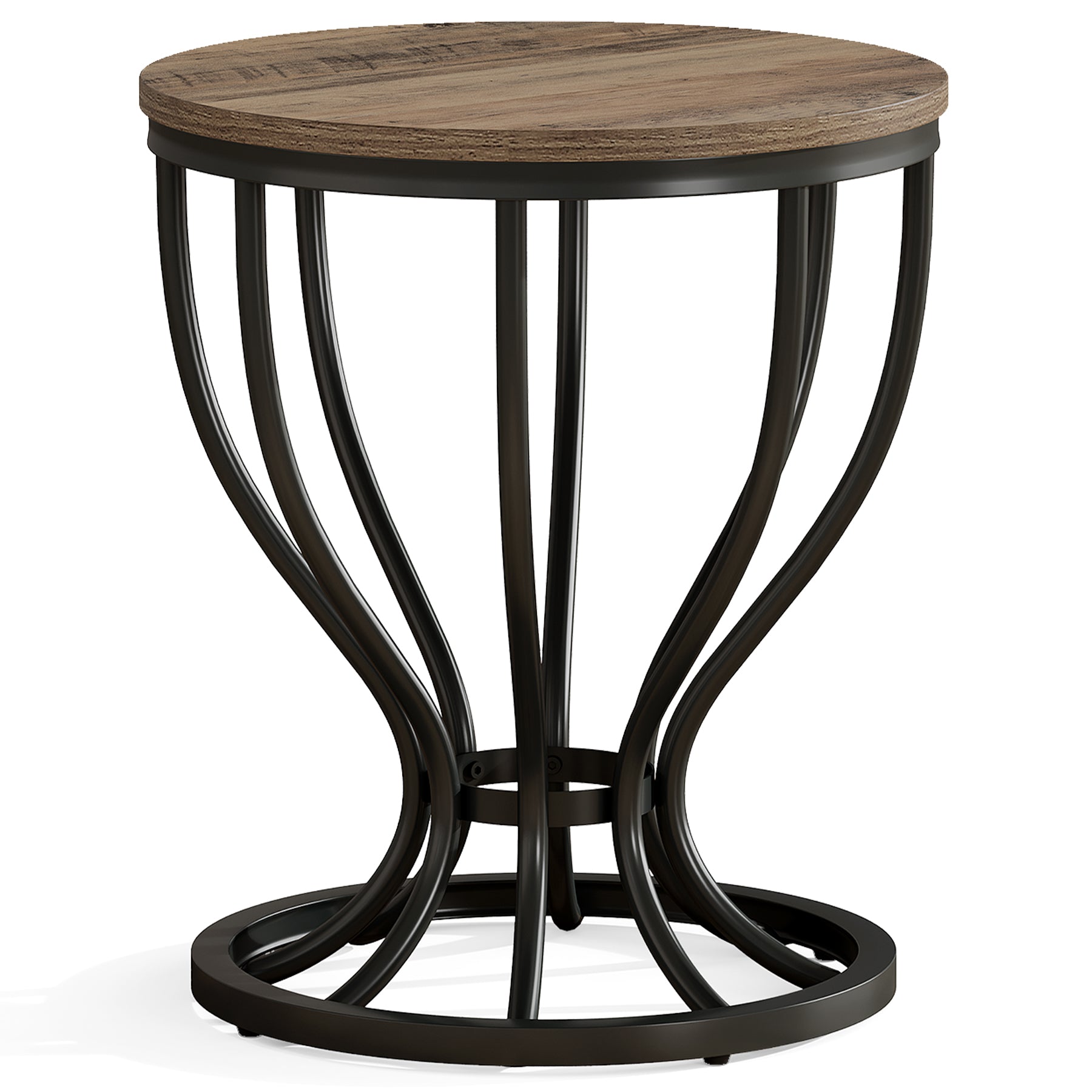 19.6" Round Side Table, Industrial End Table with Curved Metal Frame for Living Room
