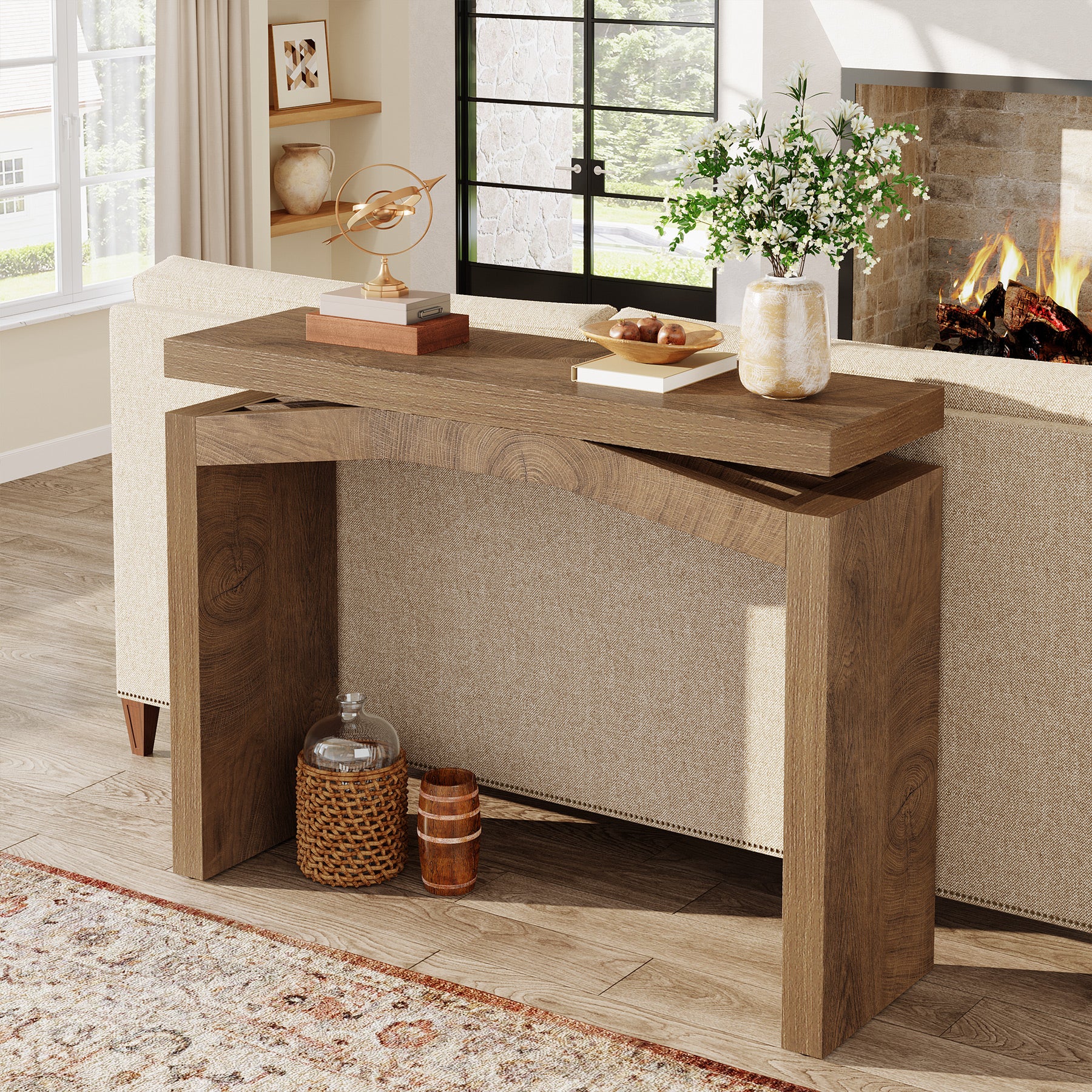 40" Farmhouse Console Table, Narrow Entryway Sofa Table with Hollow Design for Hallway, Foyer, or Living Room