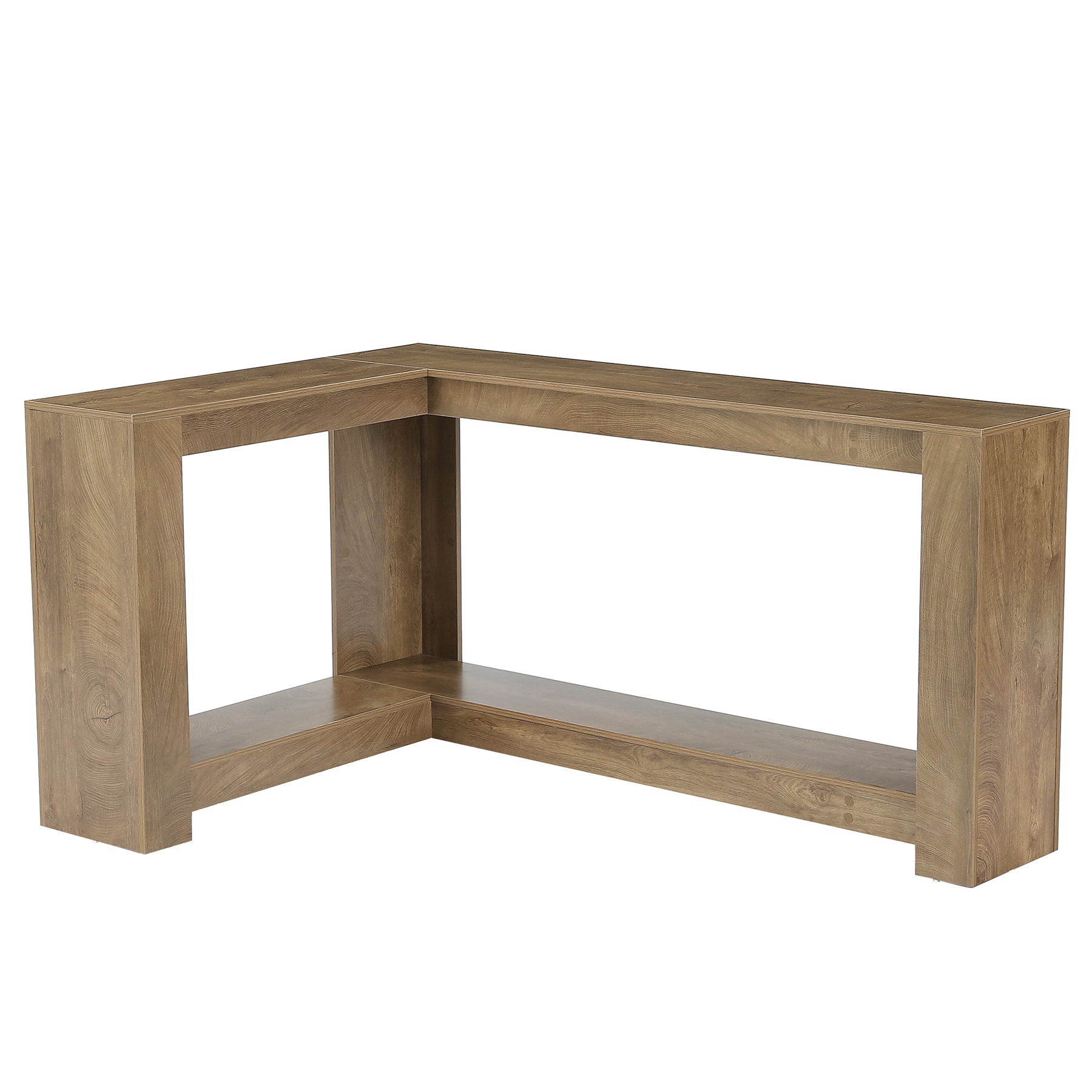 63" L-Shaped Sofa Table for Behind Couch, 2-Tier Storage Shelf for Living Room or Entryway Corner