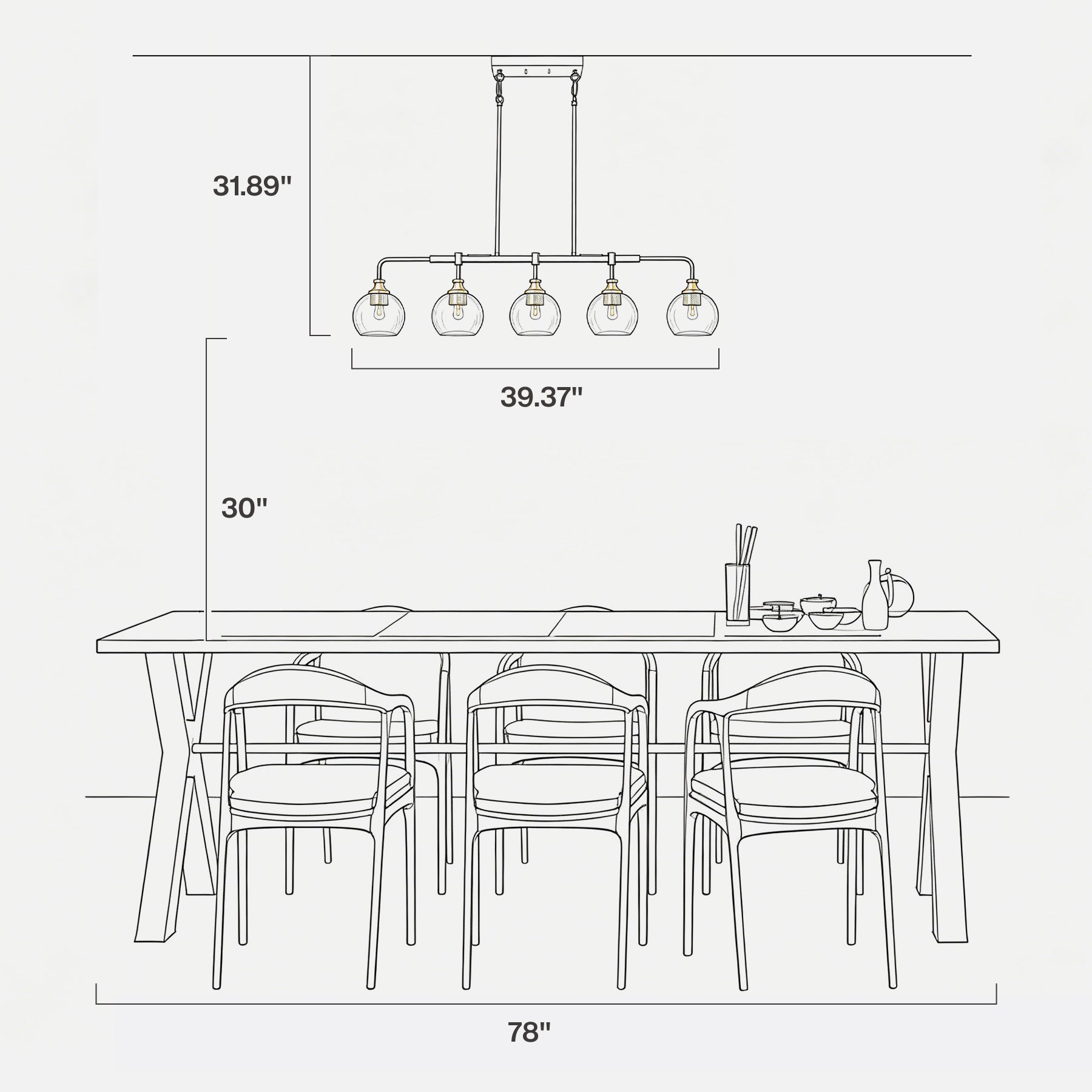 5-Light Pendant Lights, Kitchen Island Chandelier with Clear Crackle Glass Shades & Adjustable Height