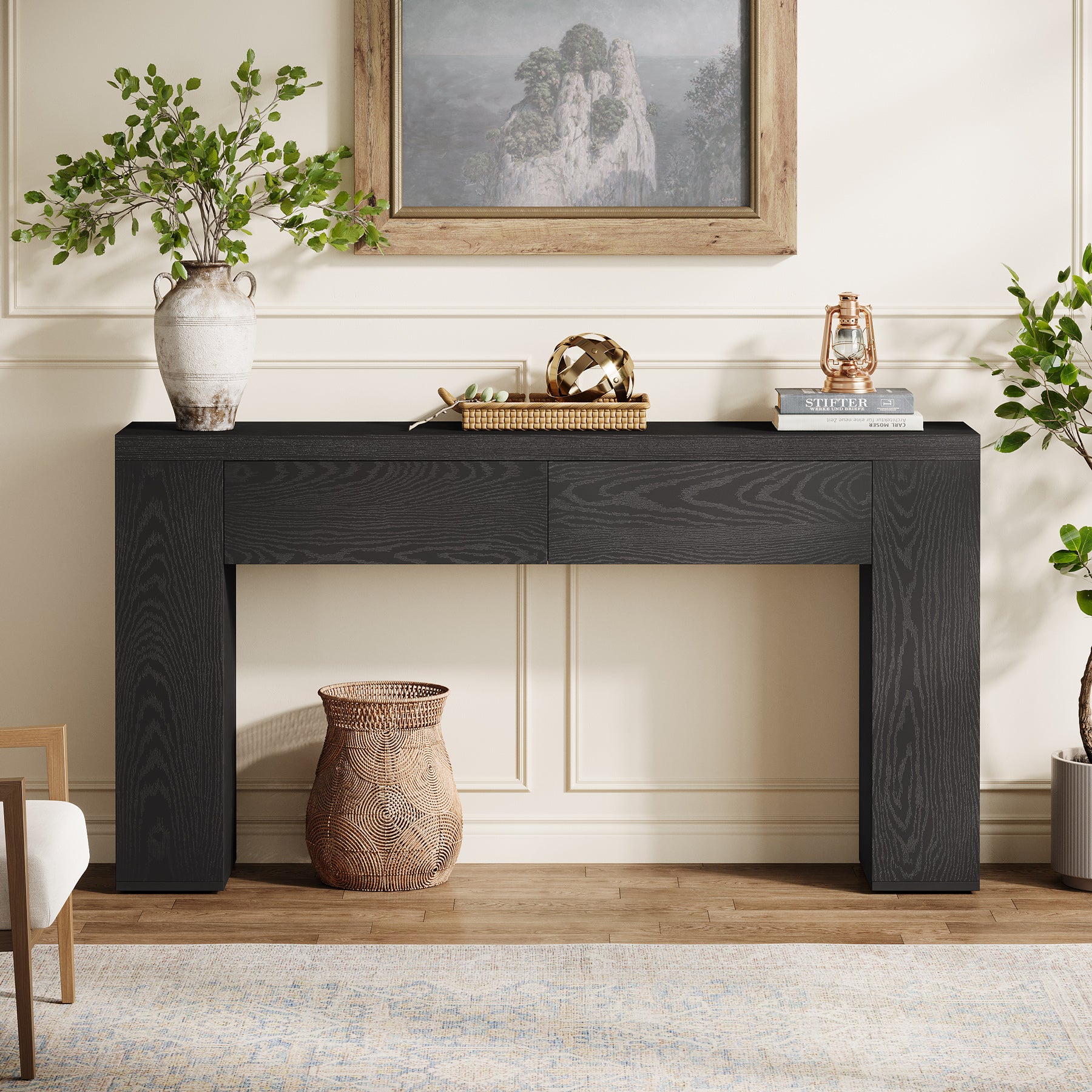 63“ Rustic Console Table with Drawers, Narrow Sofa Table for Hallway or Entryway