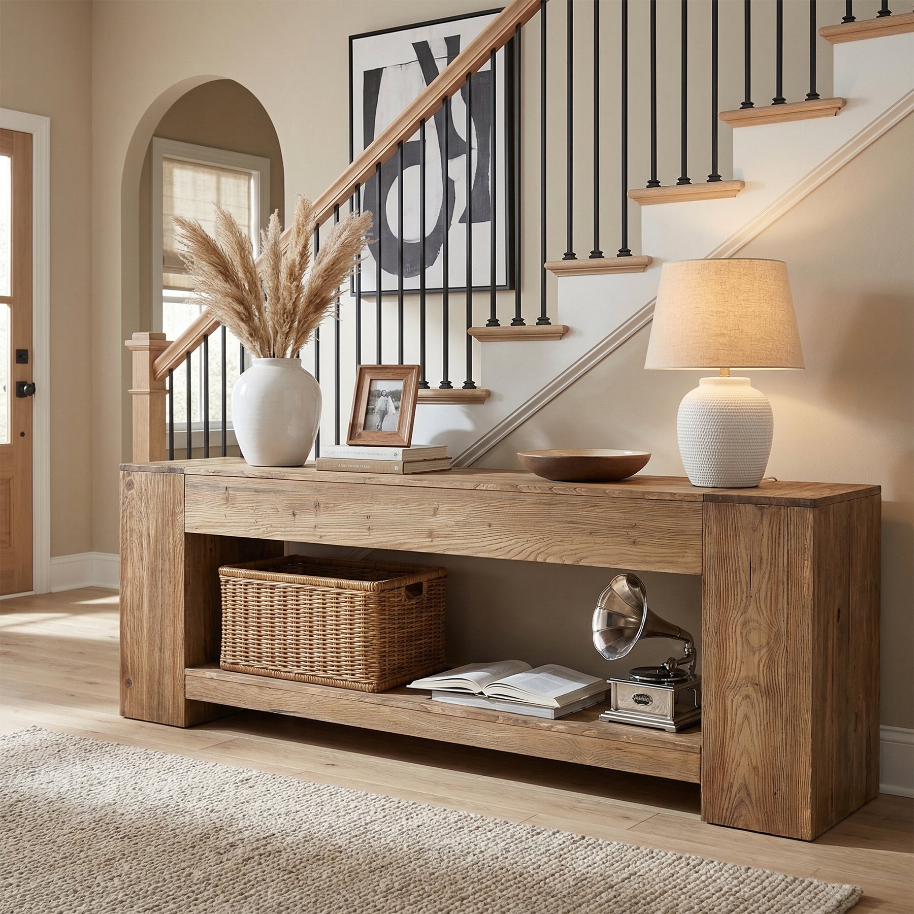 Tribesigns 62.99" Console Table, Solid Wood Entryway Table with Shelf for Hallway
