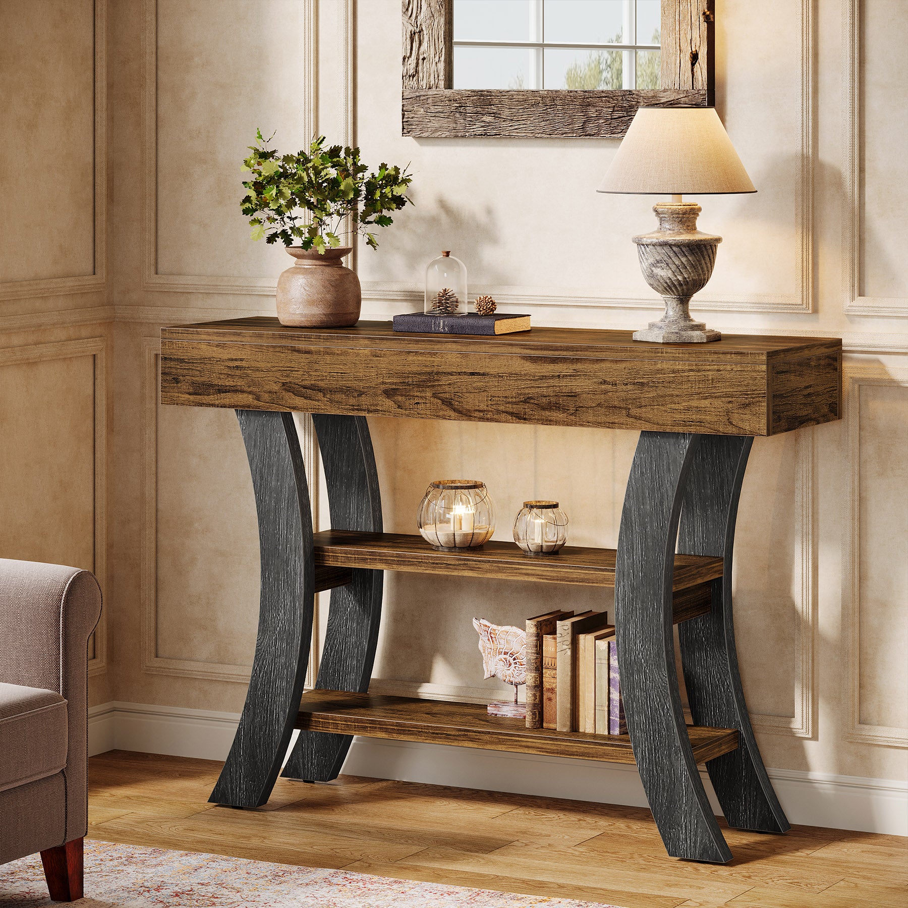 41" Console Table, Sofa Entryway Table with Storage Shelves