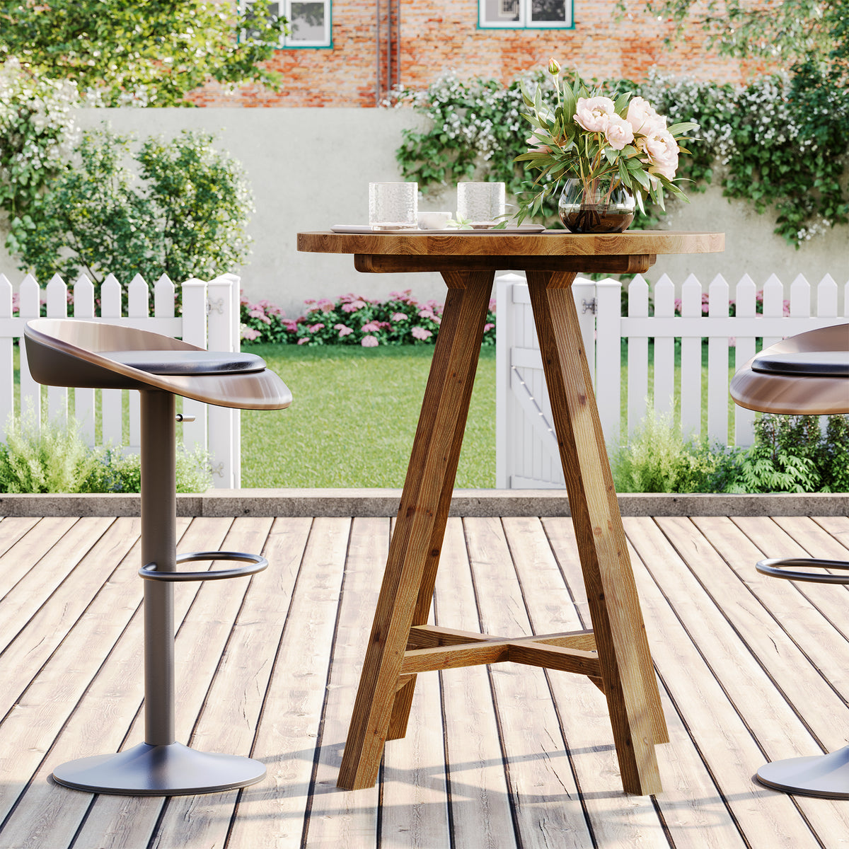 31.5" Round Bar Table, Solid Wood Pub Bistro Table