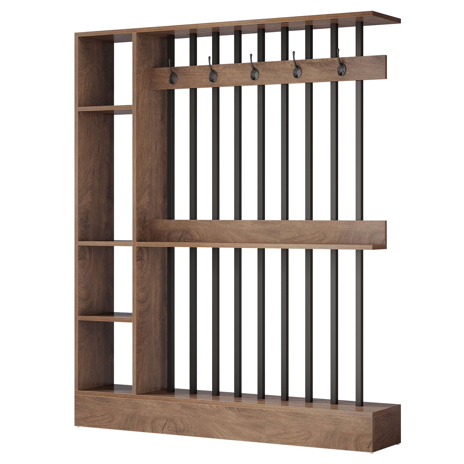 71" Wall Room Divider, Modern Room Partition with Shelves & Coat Hooks for Entryway