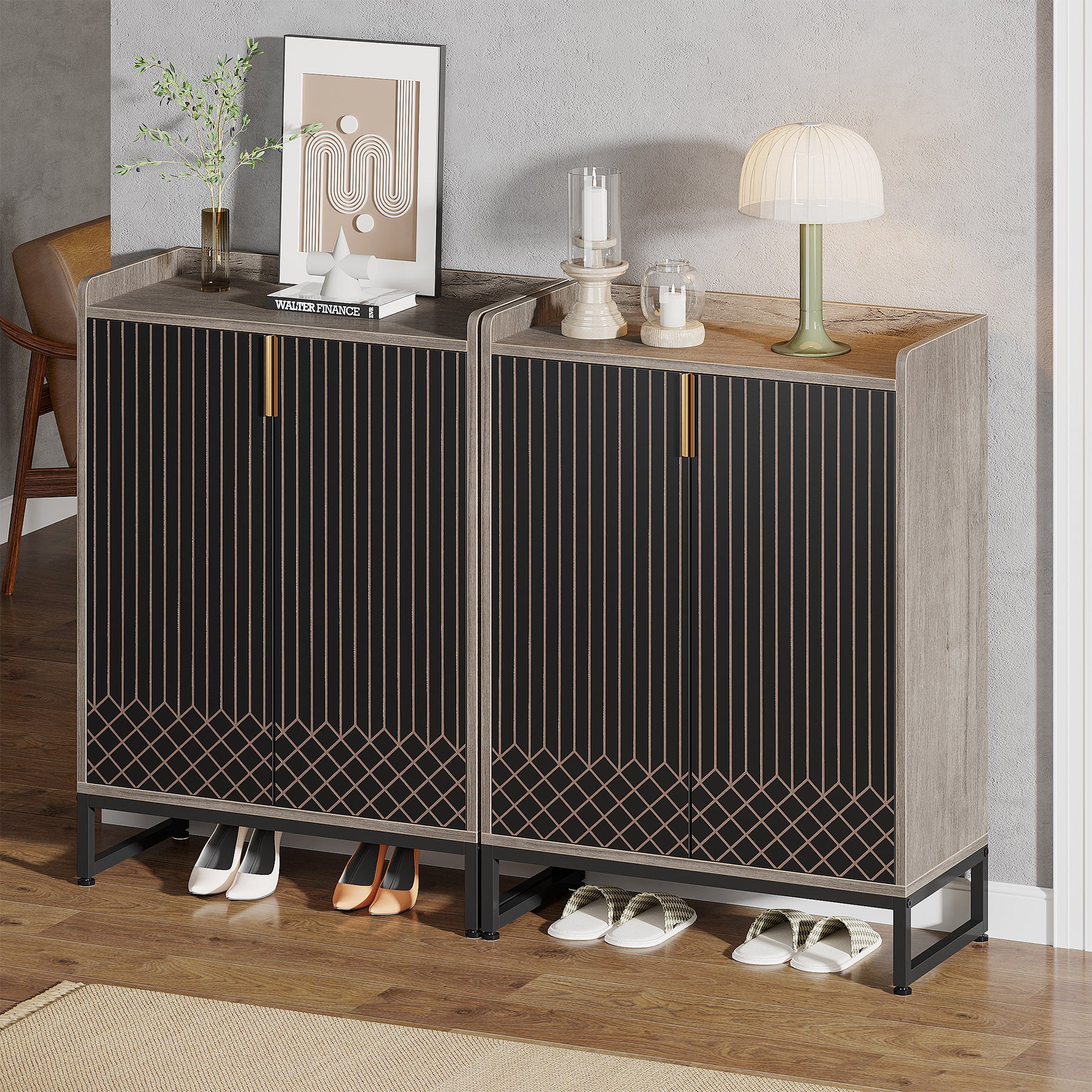 5-Tier Shoe Cabinet with Doors, Freestanding Wood Shoe Organizer for Entryway