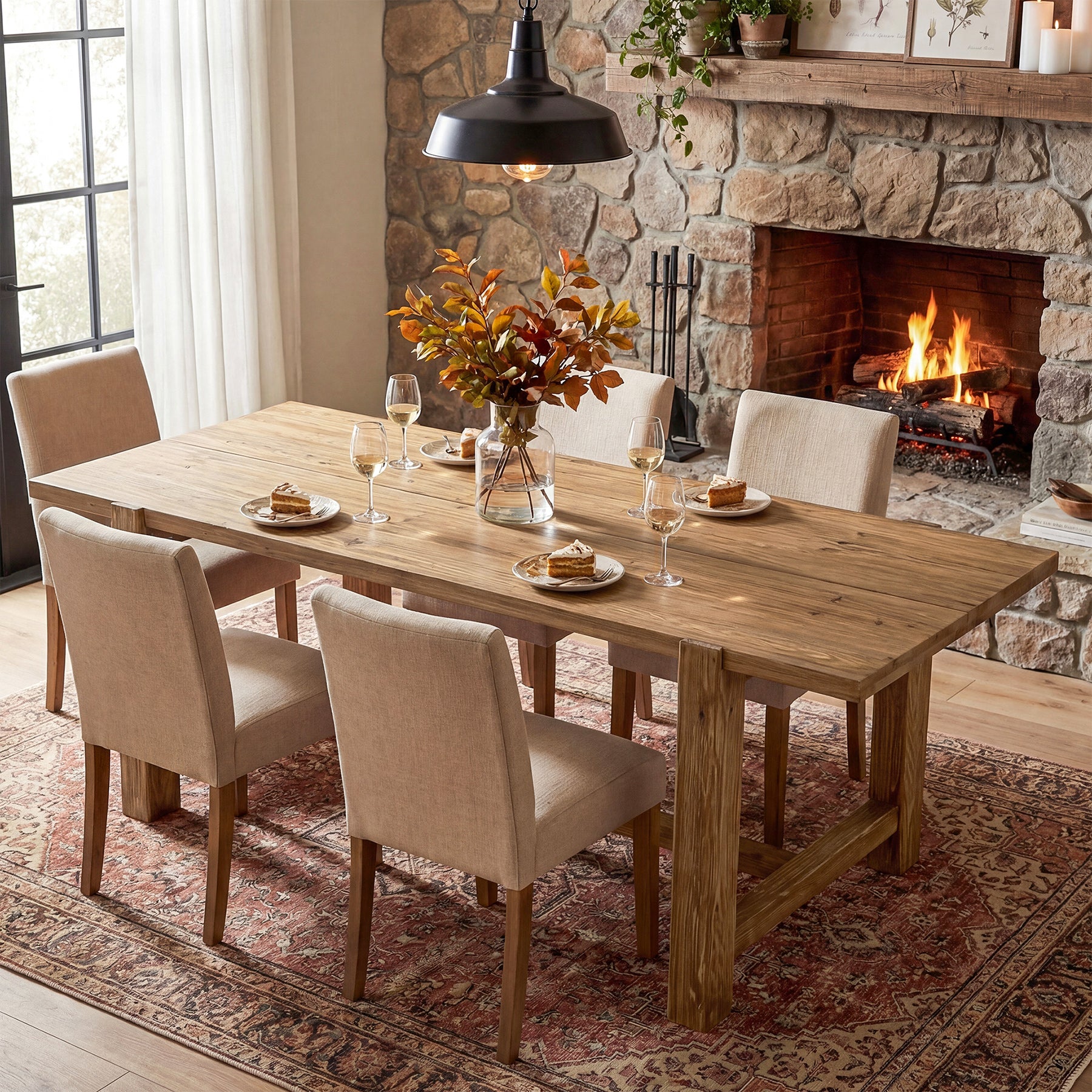 63 Inch Solid Wood Dining Table, Farmhouse Rectangular Table for Kitchen Dining Room 4-6 People