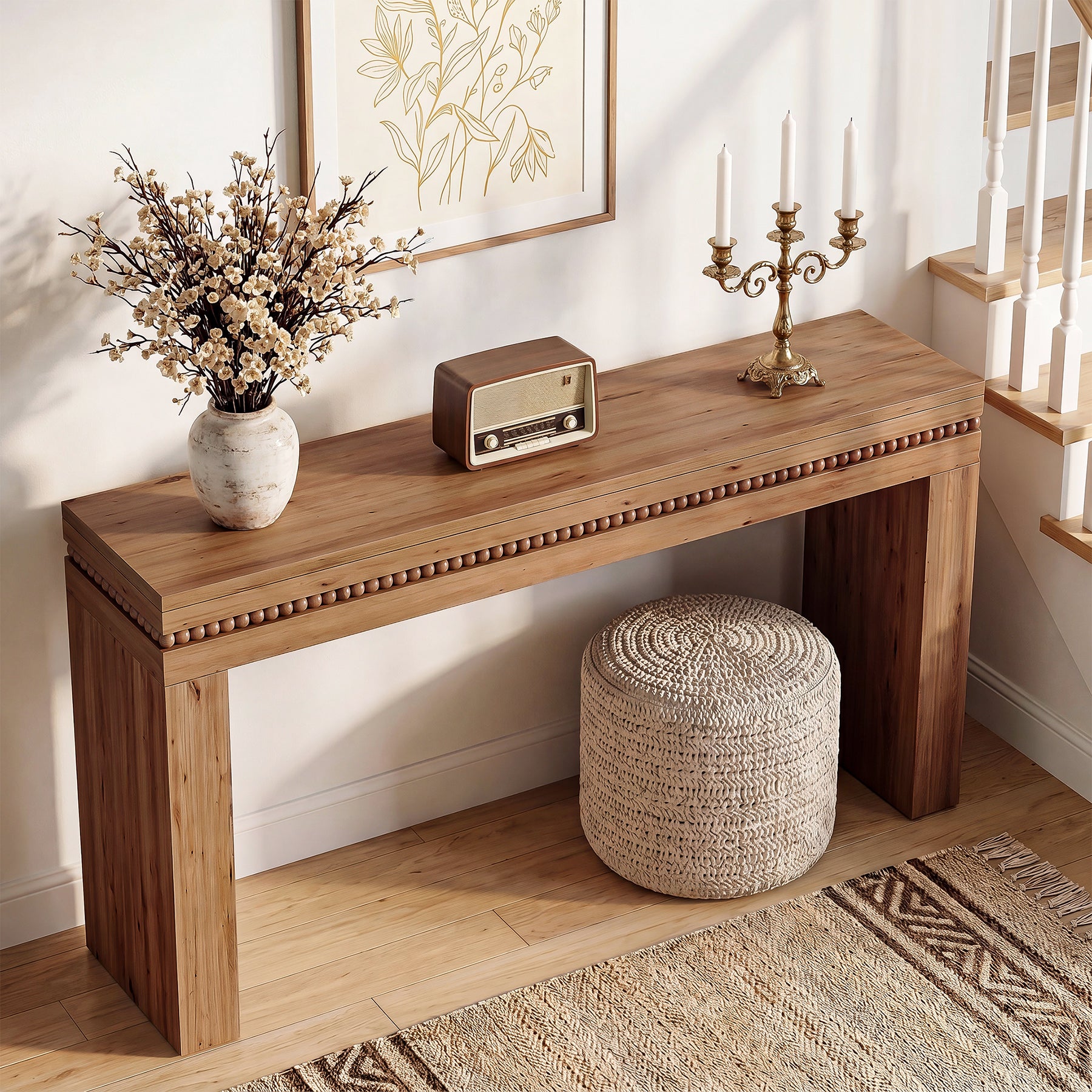 63" Solid Wood Console Table, Mid-Century Sofa Table Behind the Couch for Hallway Foyer