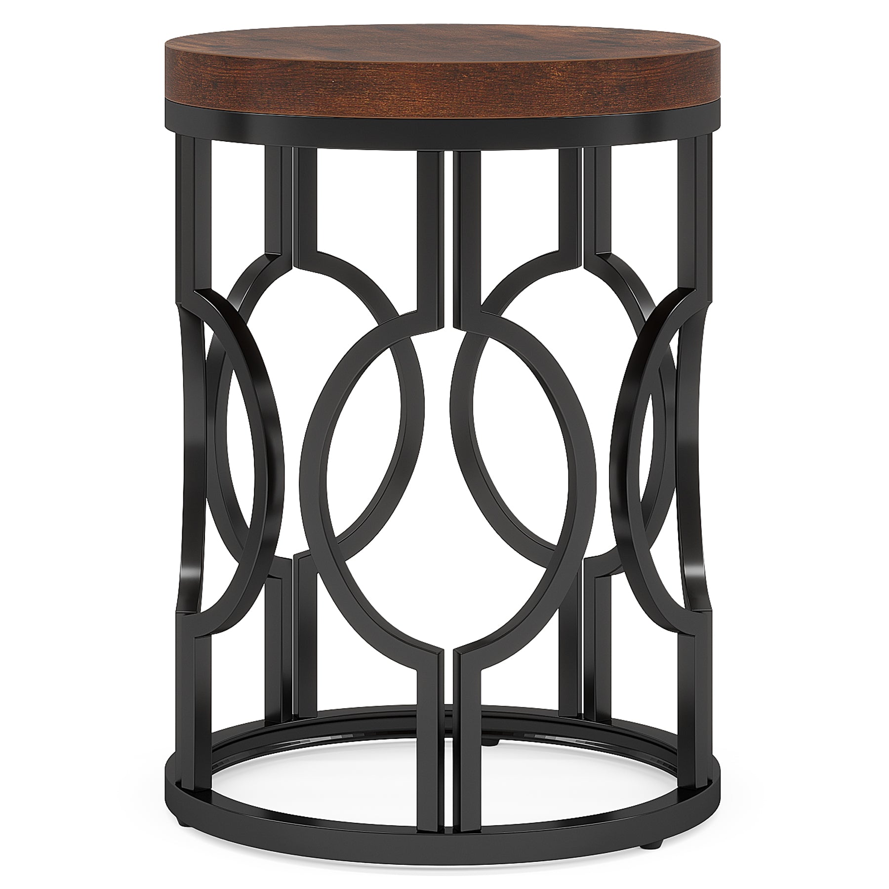 Small Round End Table, Industrial Metal Frame Side Table for Living Room & Bedroom