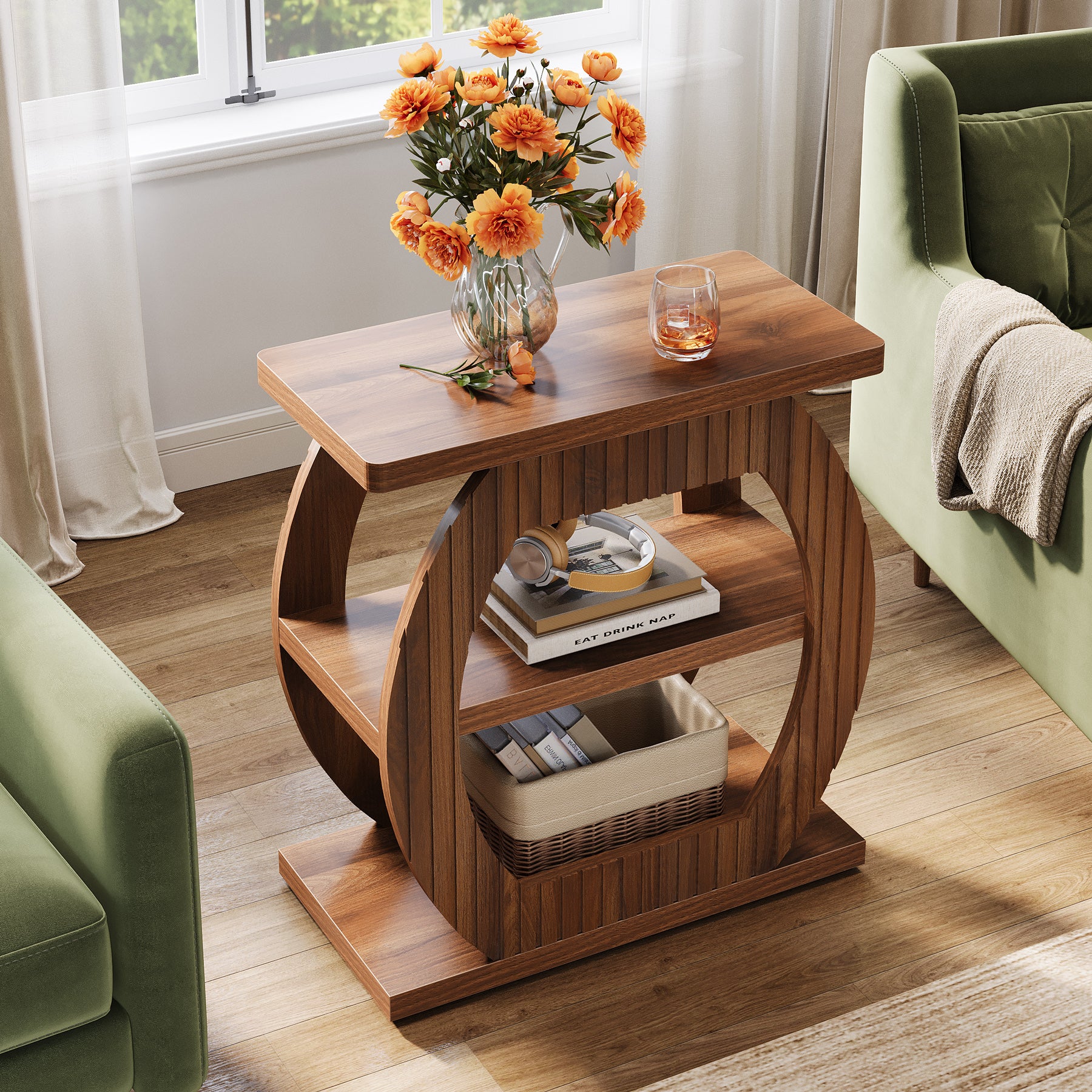 3 - Tier End Table, 26" Rectangle Side Table with 3 Storage Shelves Tribesigns