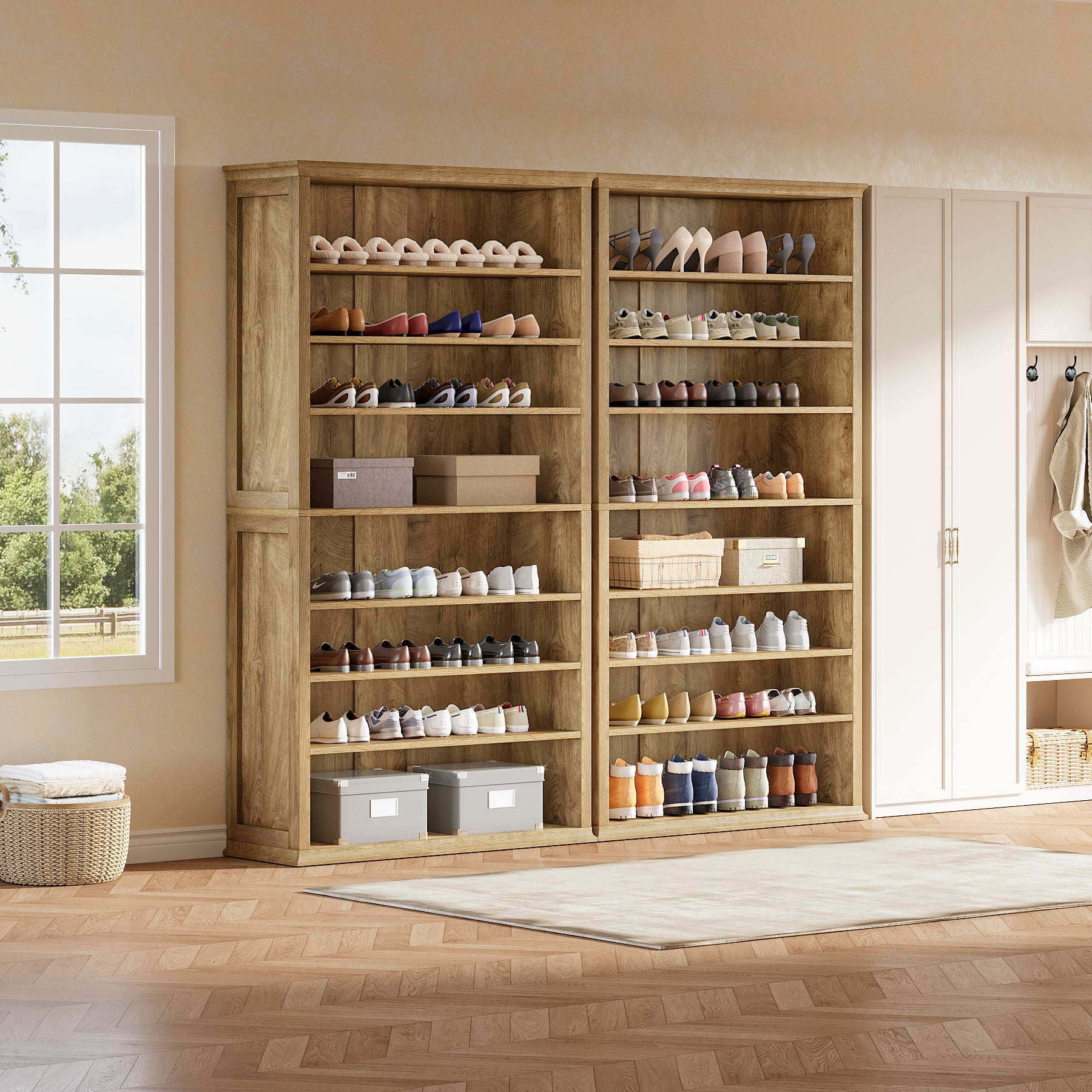 8-Tier Tall Shoe Rack, Farmhouse Footwear Organizer Storage Shelf for 40 Shoes