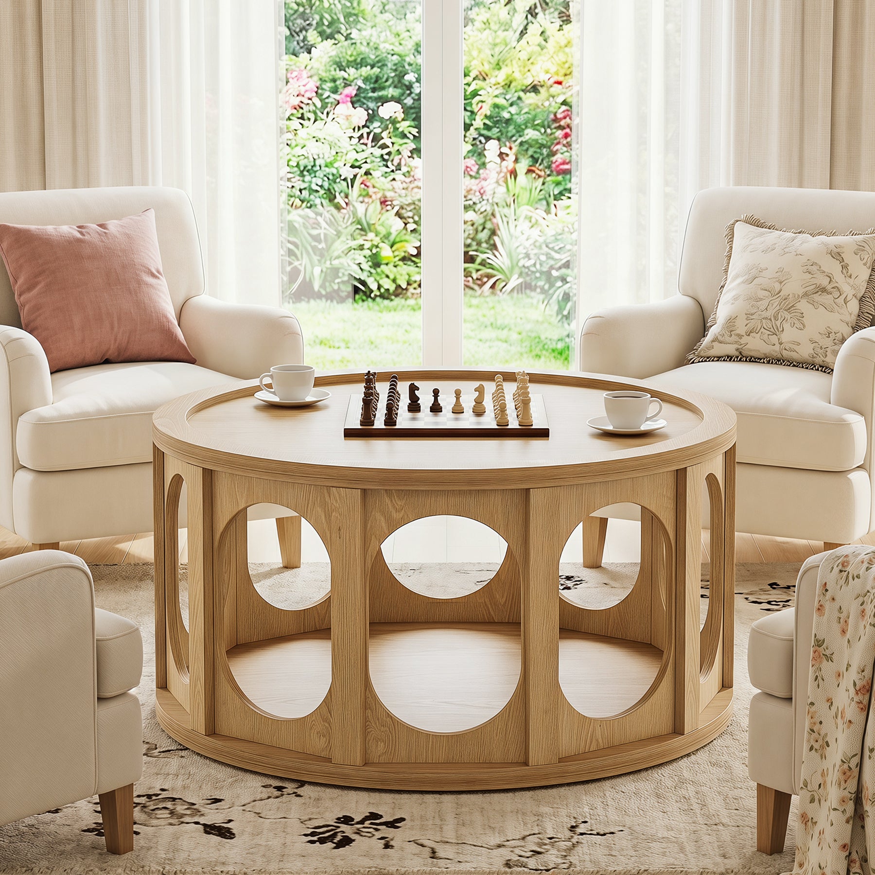 Round Coffee Table with Tray-Style Top