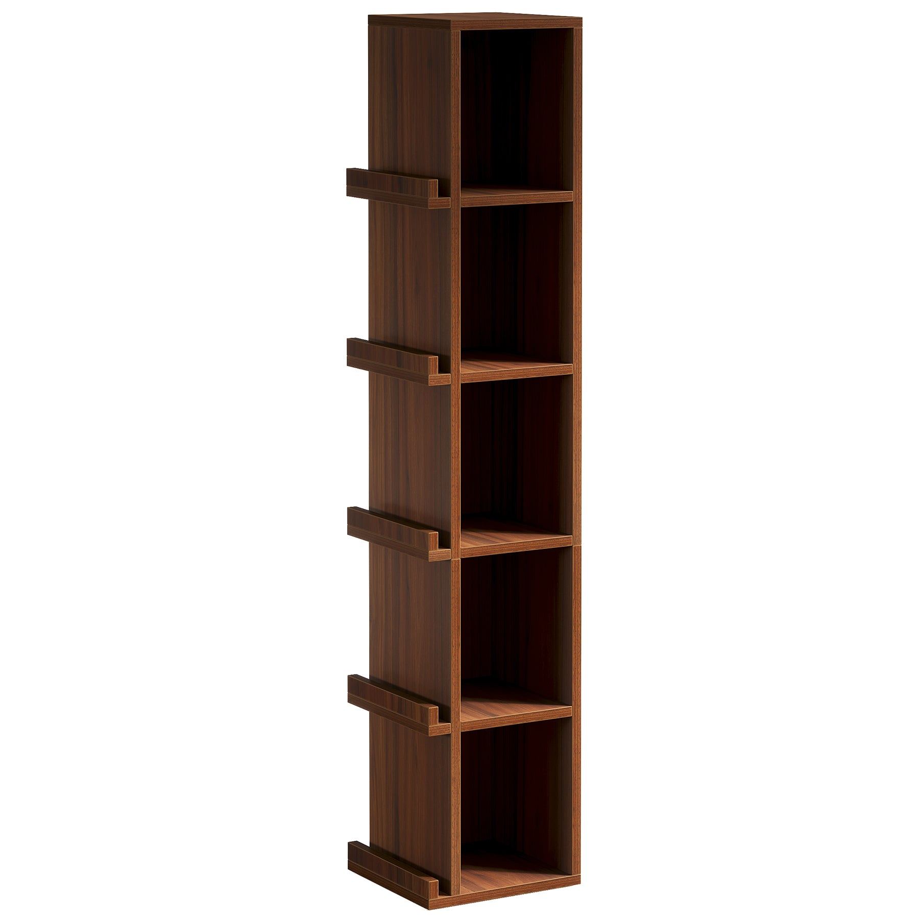 70.9" Narrow Bookcase, 5 - Tier Slim Cube Bookshelf with Side Storage Tribesigns