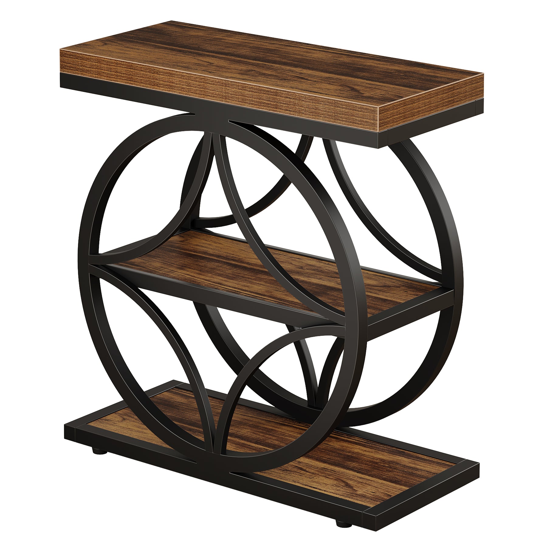 Industrial End Table, Narrow Bedside Table with 3 - Tier Storage Tribesigns